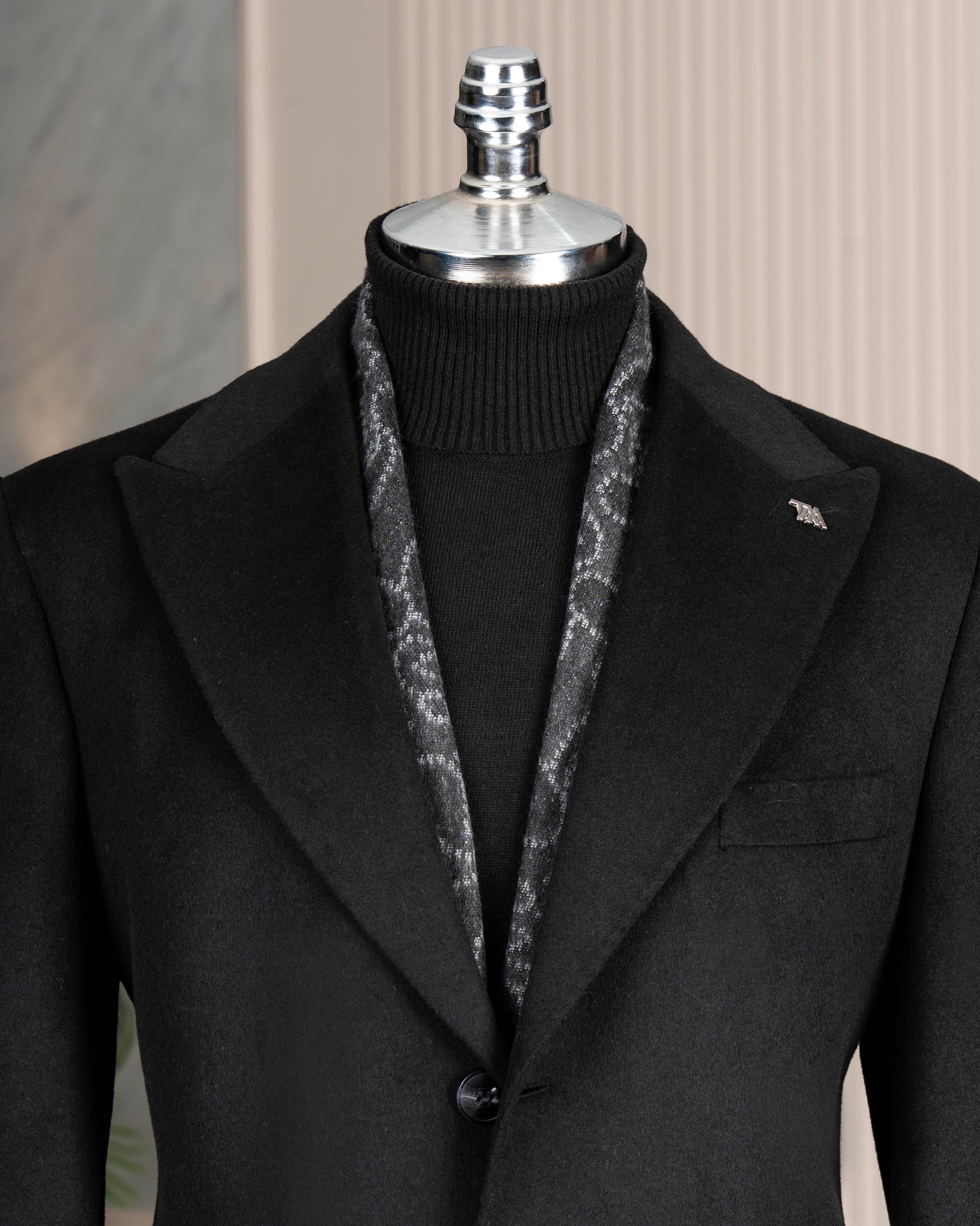 İtalyan stil slim fit sivri yaka yün karışımlı kaşe erkek kaban siyah T14721