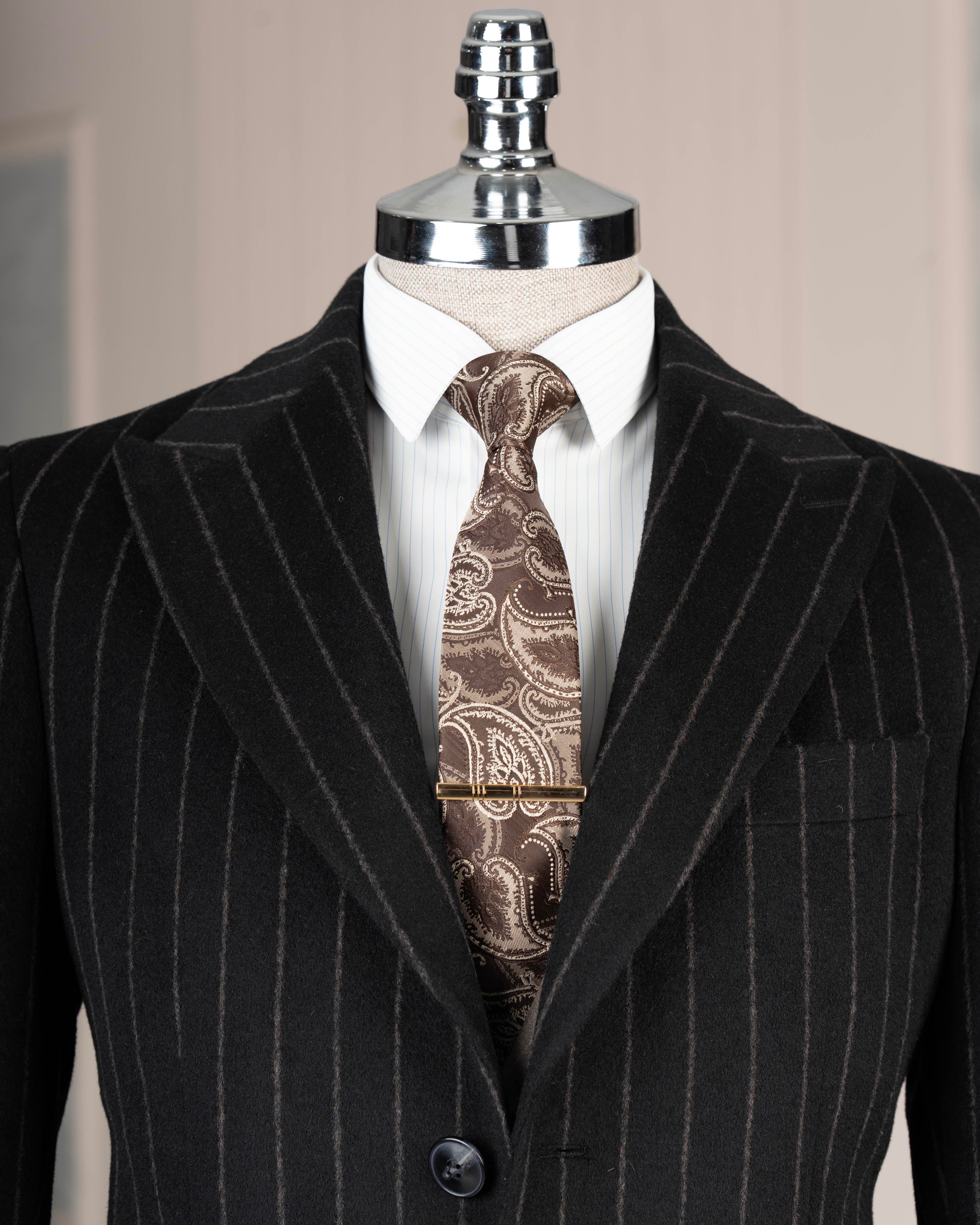 İtalyan stil slim fit sivri yaka yün karışımlı kaşe erkek kaban siyah T14717