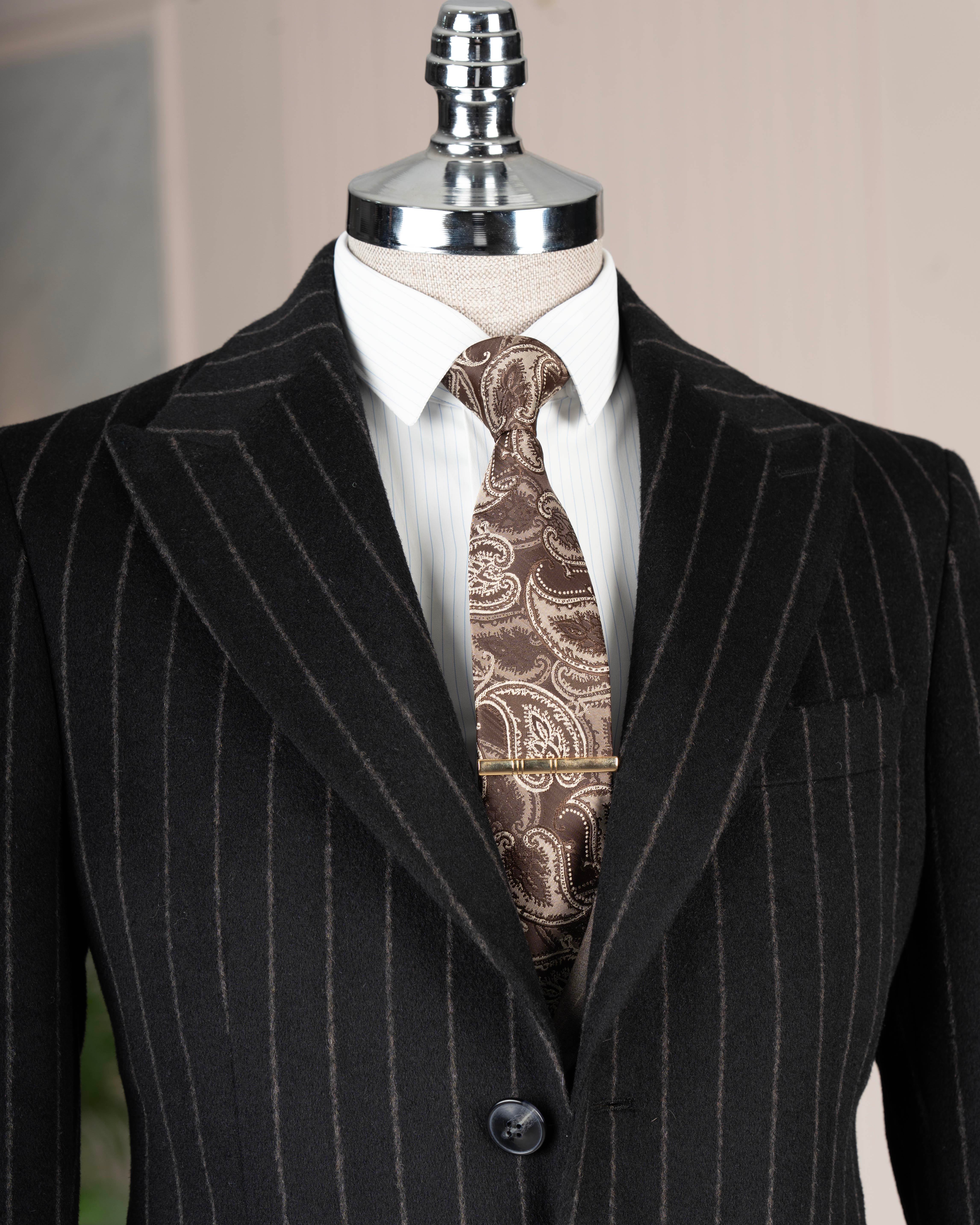 İtalyan stil slim fit sivri yaka yün karışımlı kaşe erkek kaban siyah T14717