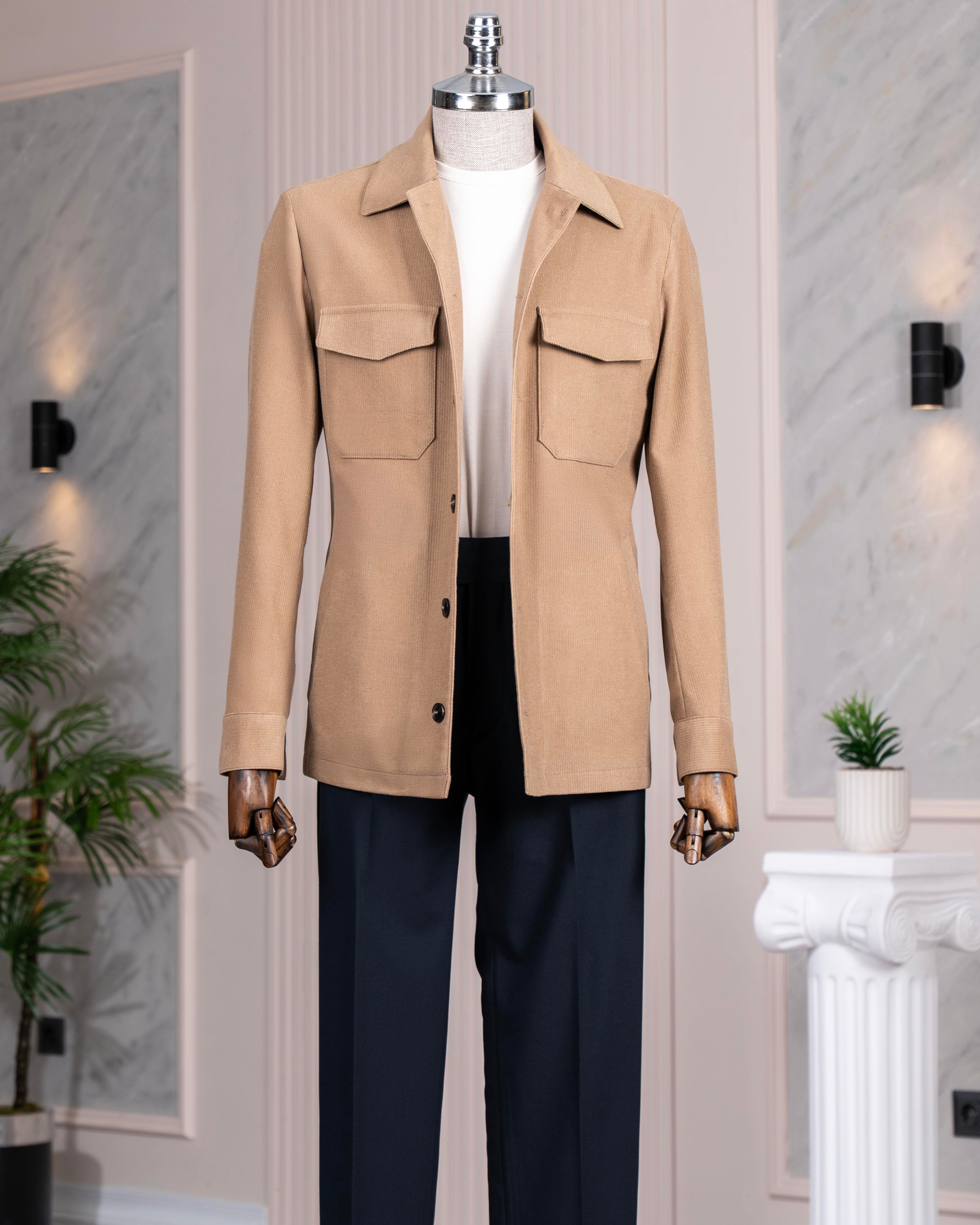 İtalyan stil slim fit spor tek ceket erkek camel T13379