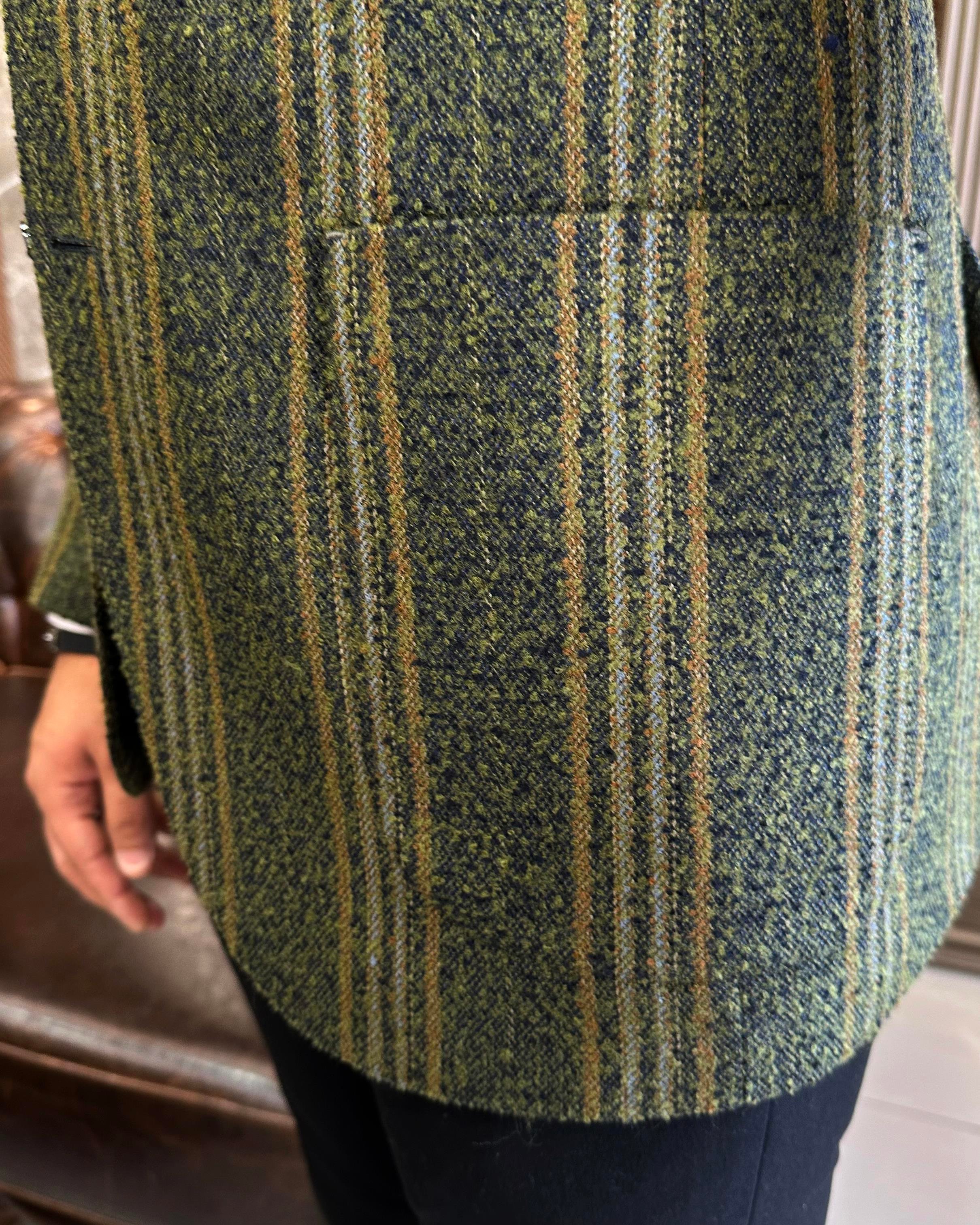 İtalyan stil slim fit torba cep ekose erkek ceket yeşil T10288