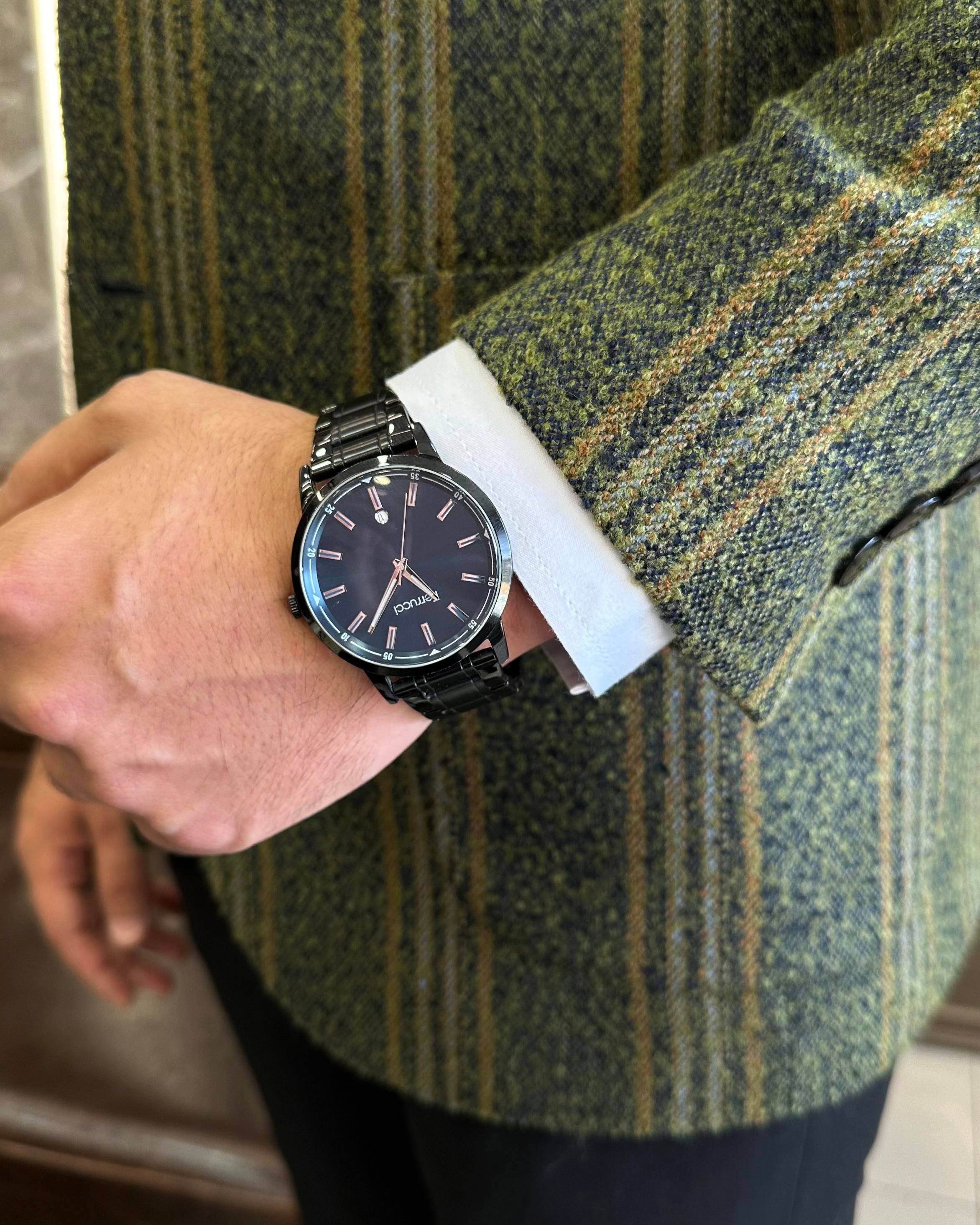 İtalyan stil slim fit torba cep ekose erkek ceket yeşil T10288