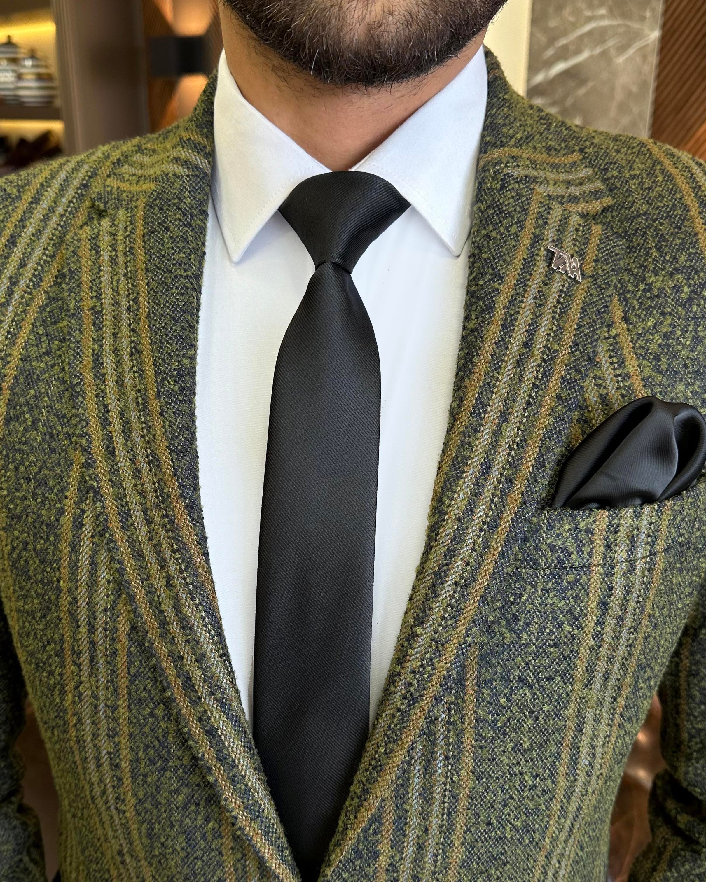 İtalyan stil slim fit torba cep ekose erkek ceket yeşil T10288