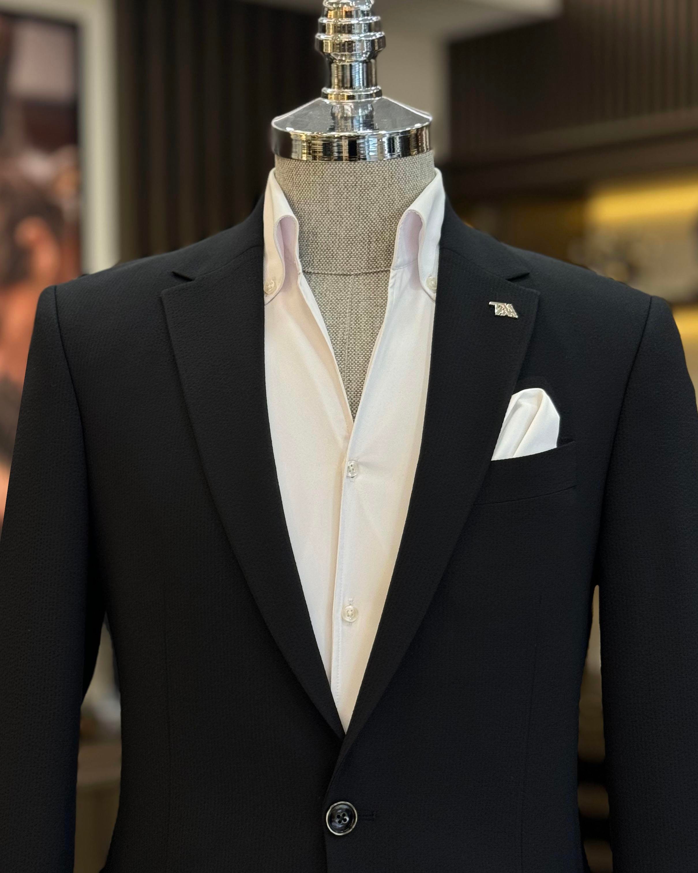 İtalyan stil slim fit torba cep erkek ceket siyah T12223