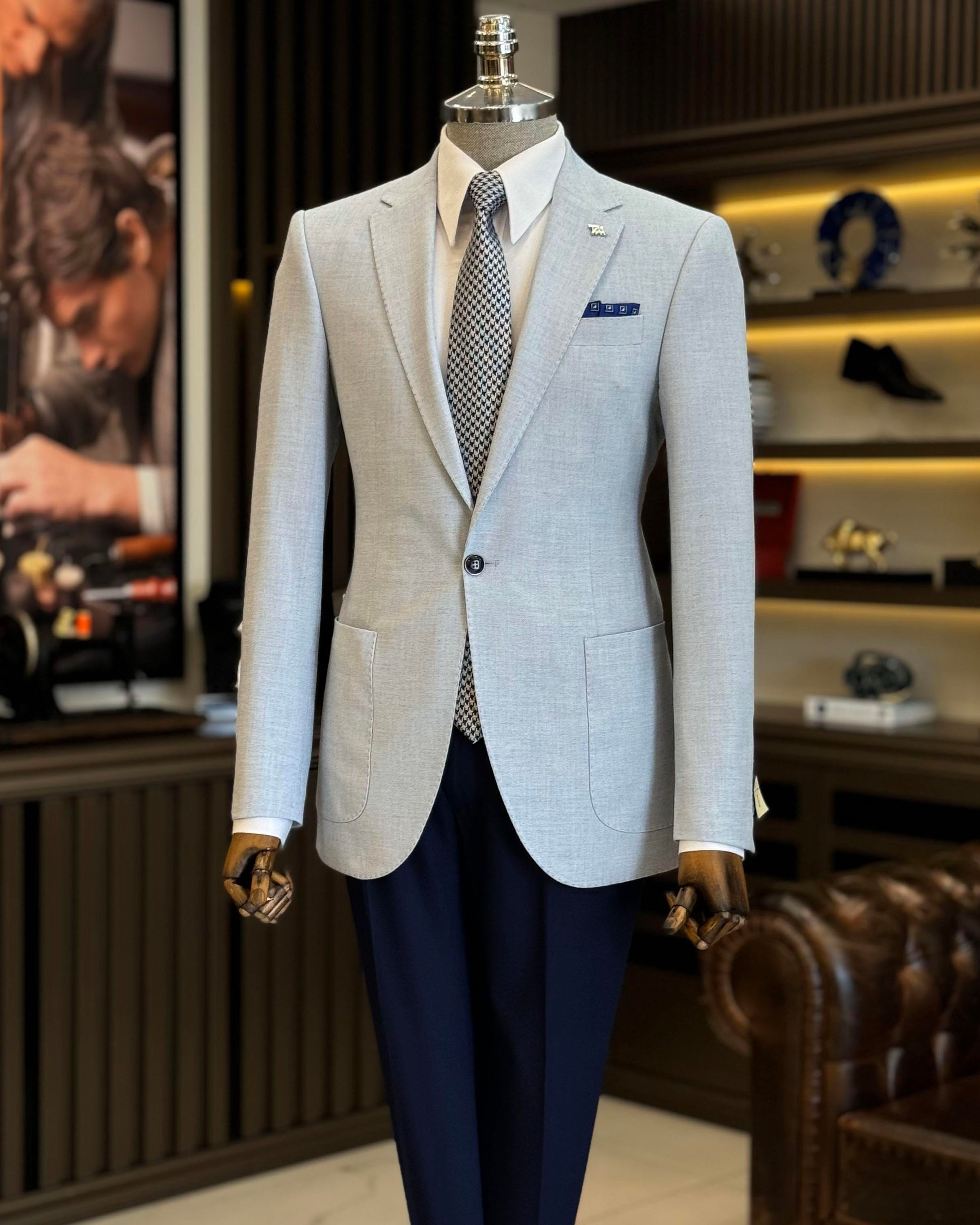İtalyan stil slim fit torba cep erkek ceket mavi T12232