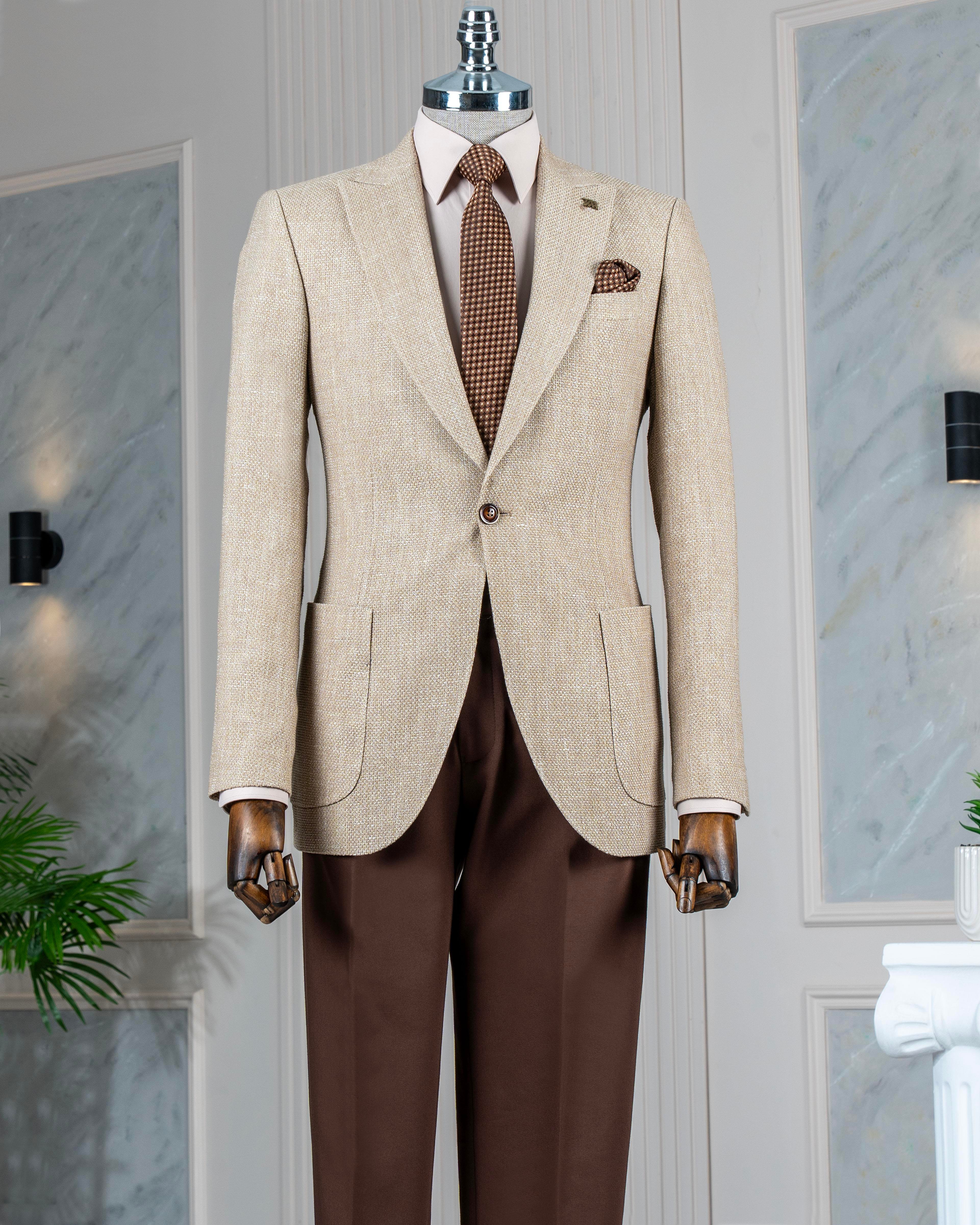 İtalyan stil slim fit torba cep erkek ceket bej T12191
