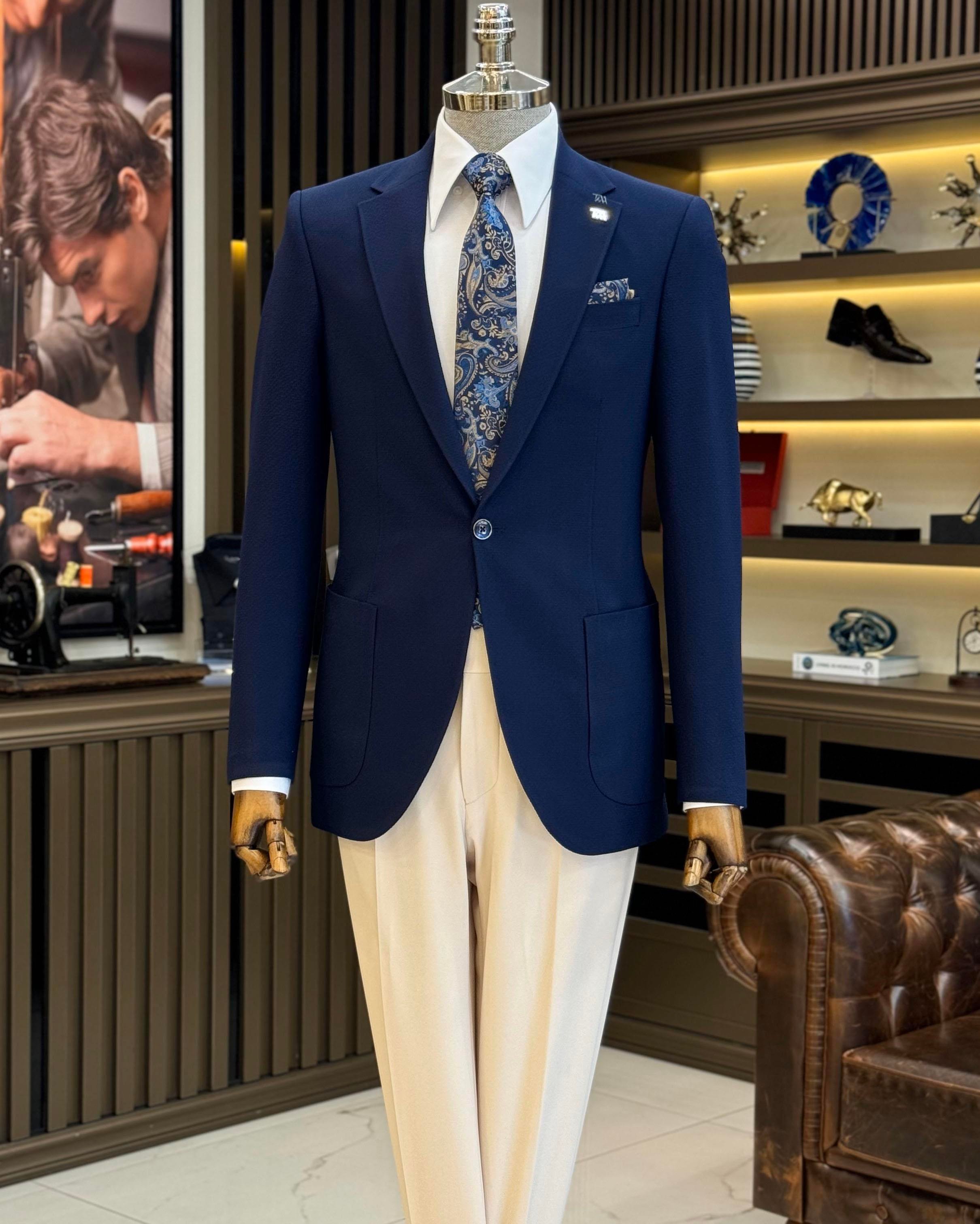 İtalyan stil slim fit torba cep erkek ceket lacivert T12224