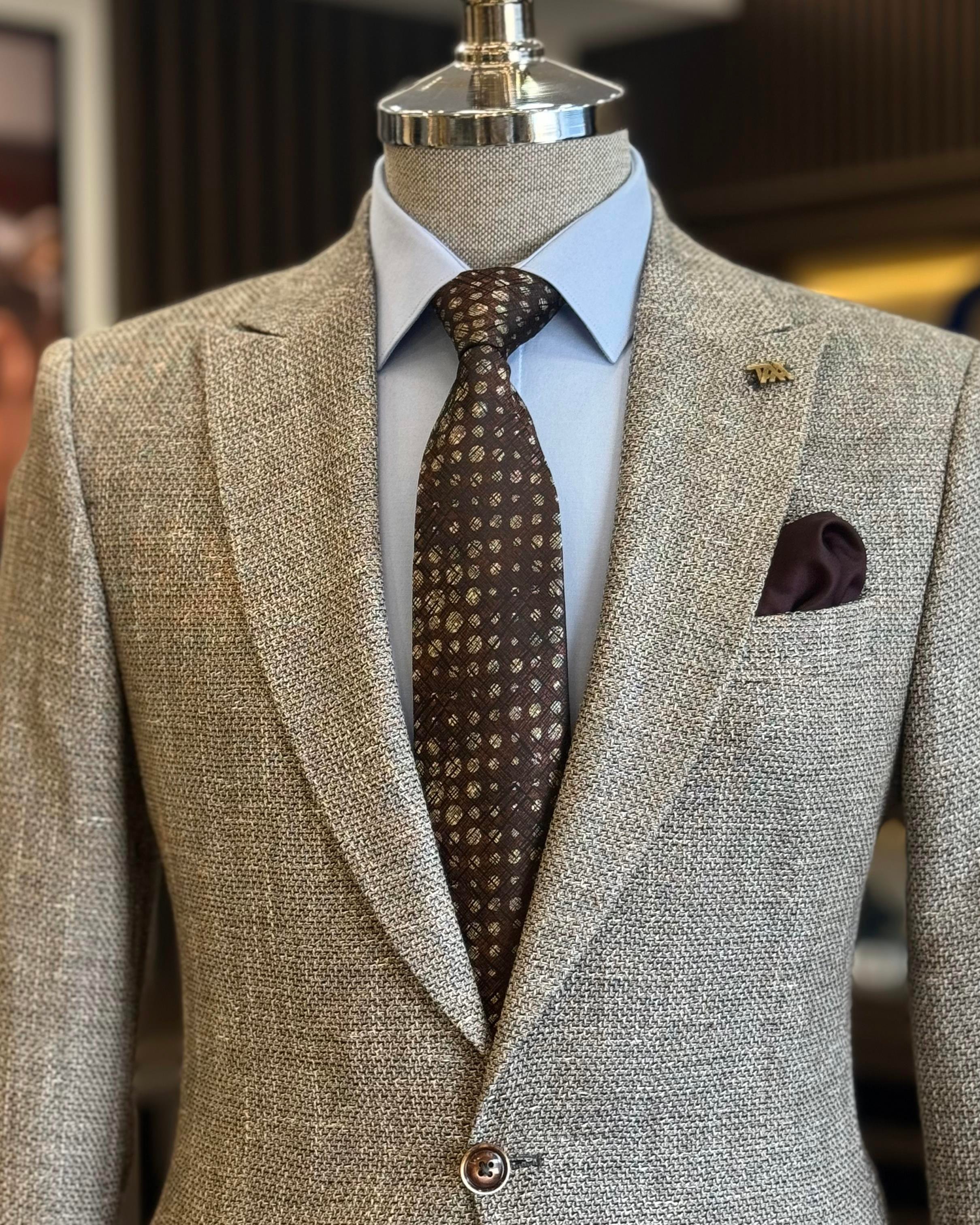 İtalyan stil slim fit torba cep erkek ceket kahverengi T12190