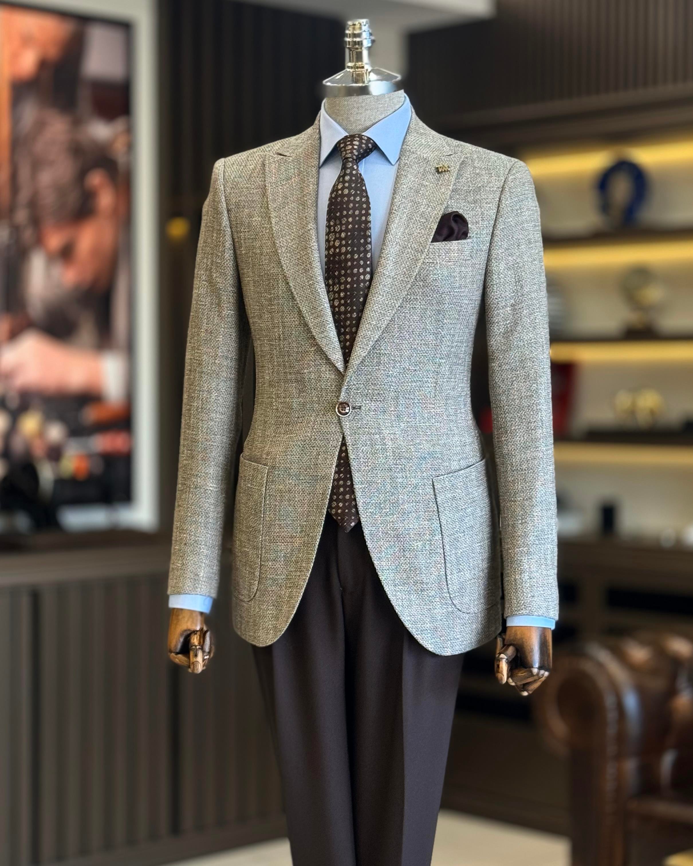 İtalyan stil slim fit torba cep erkek ceket kahverengi T12190