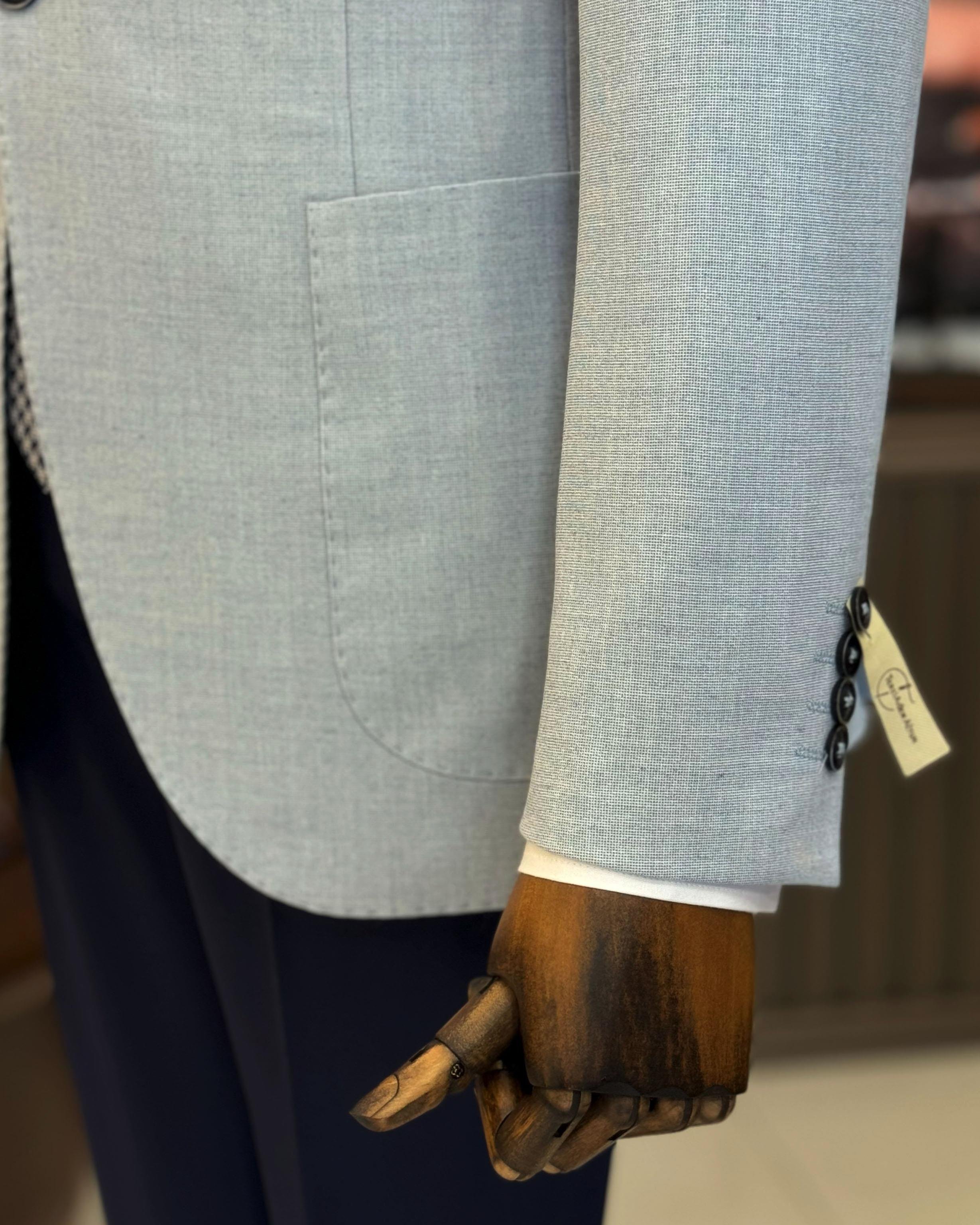 İtalyan stil slim fit torba cep erkek ceket mavi T12232