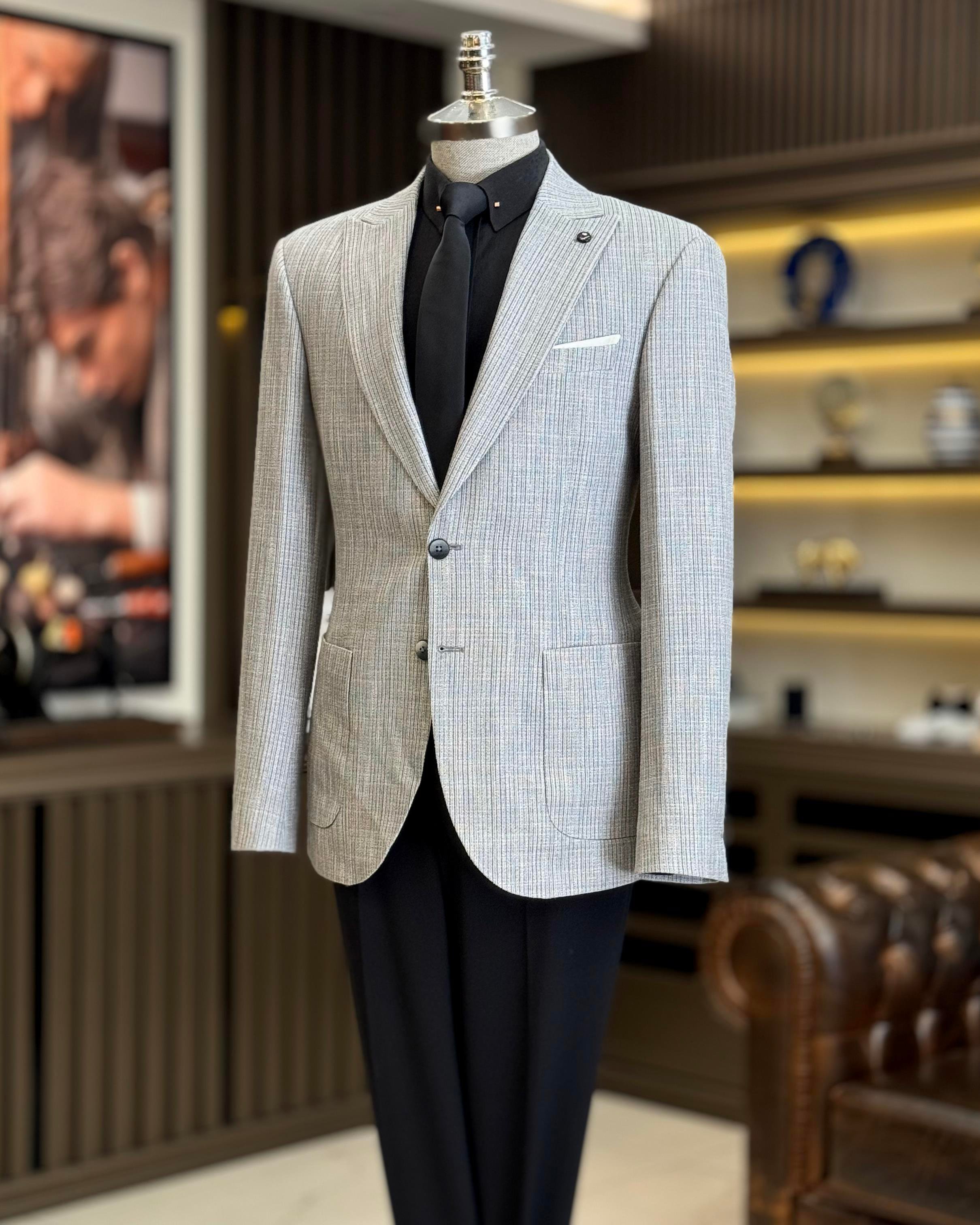 İtalyan stil slim fit torba tek ceket erkek yeşil T13390