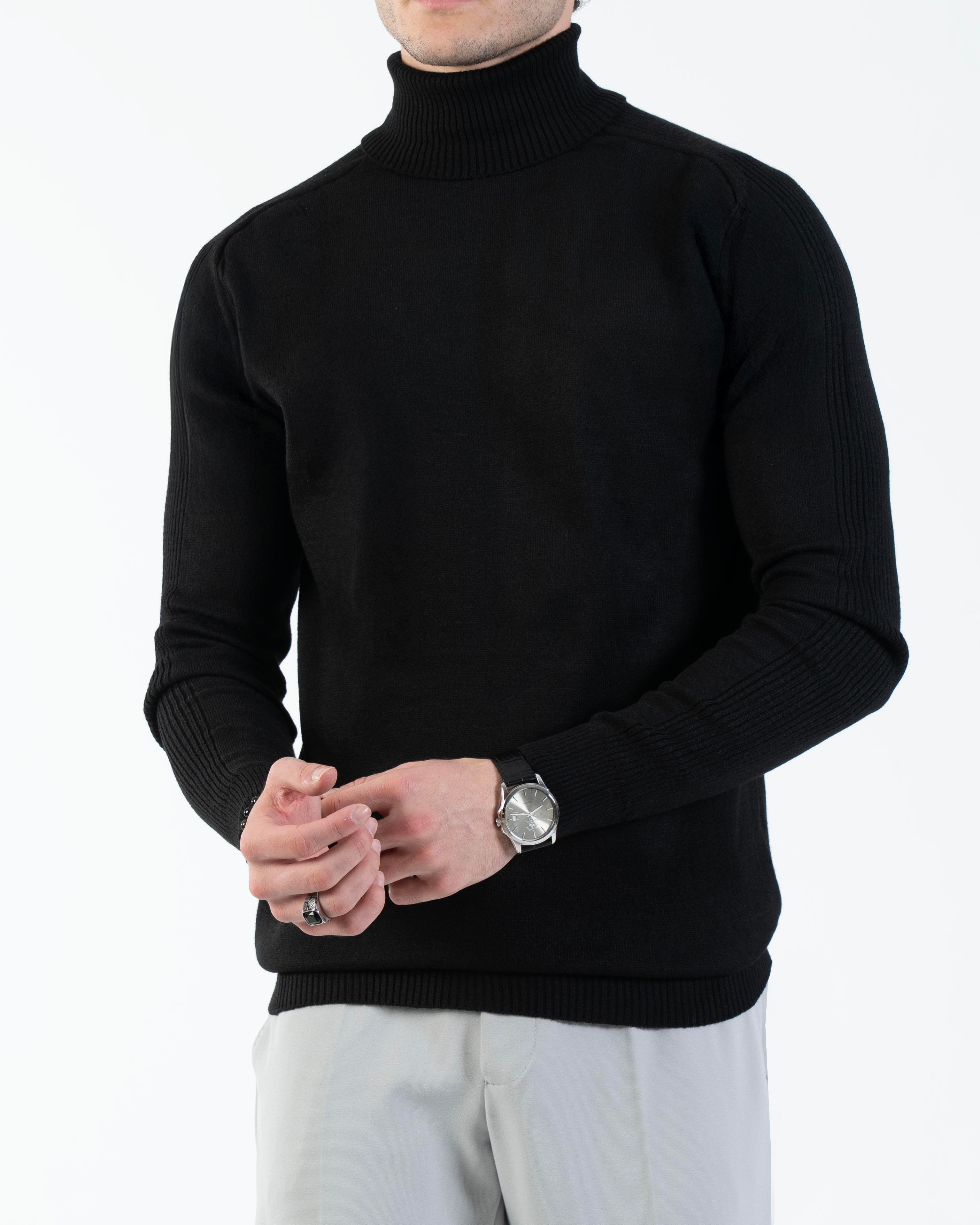 İtalyan stil slim fit triko balıkçı yaka boğazlı kazak siyah T13093