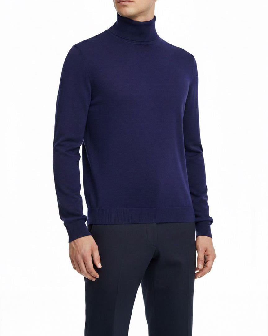 İtalyan stil slim fit triko balıkçı yaka boğazlı kazak lacivert  T13099