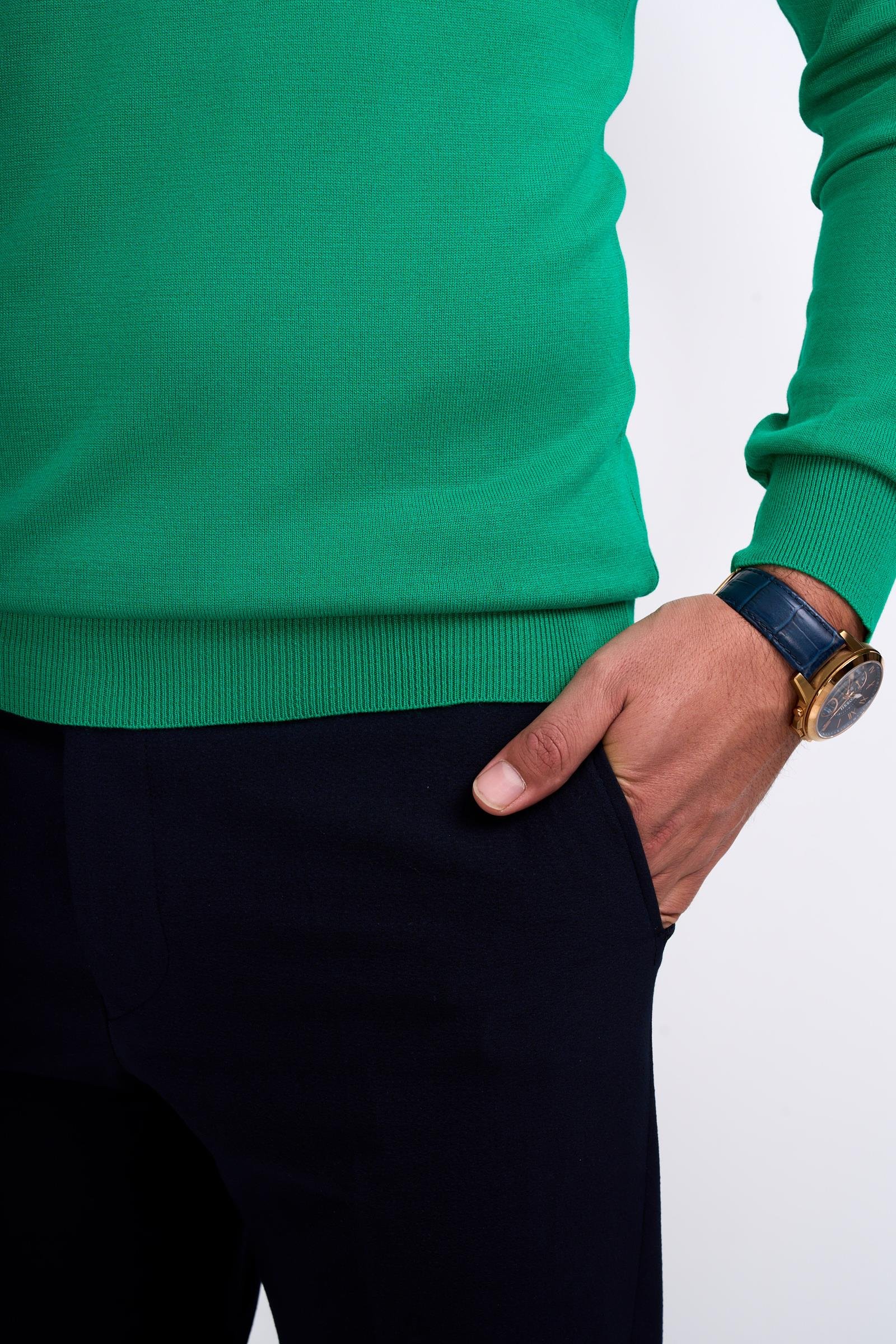 İtalyan stil slim fit triko balıkçı yaka boğazlı kazak yeşil T13100