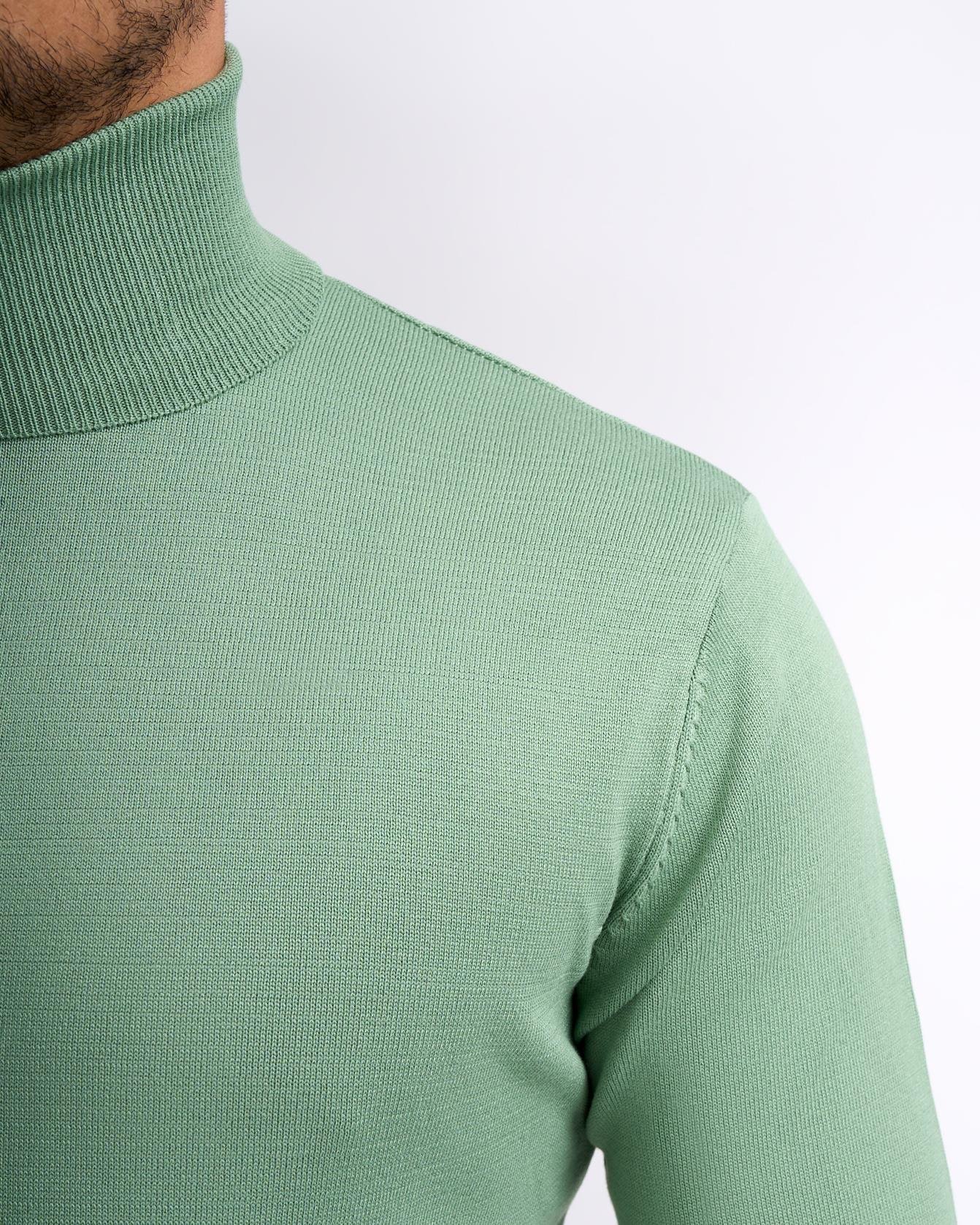 İtalyan stil slim fit triko balıkçı yaka boğazlı kazak yeşil T13102