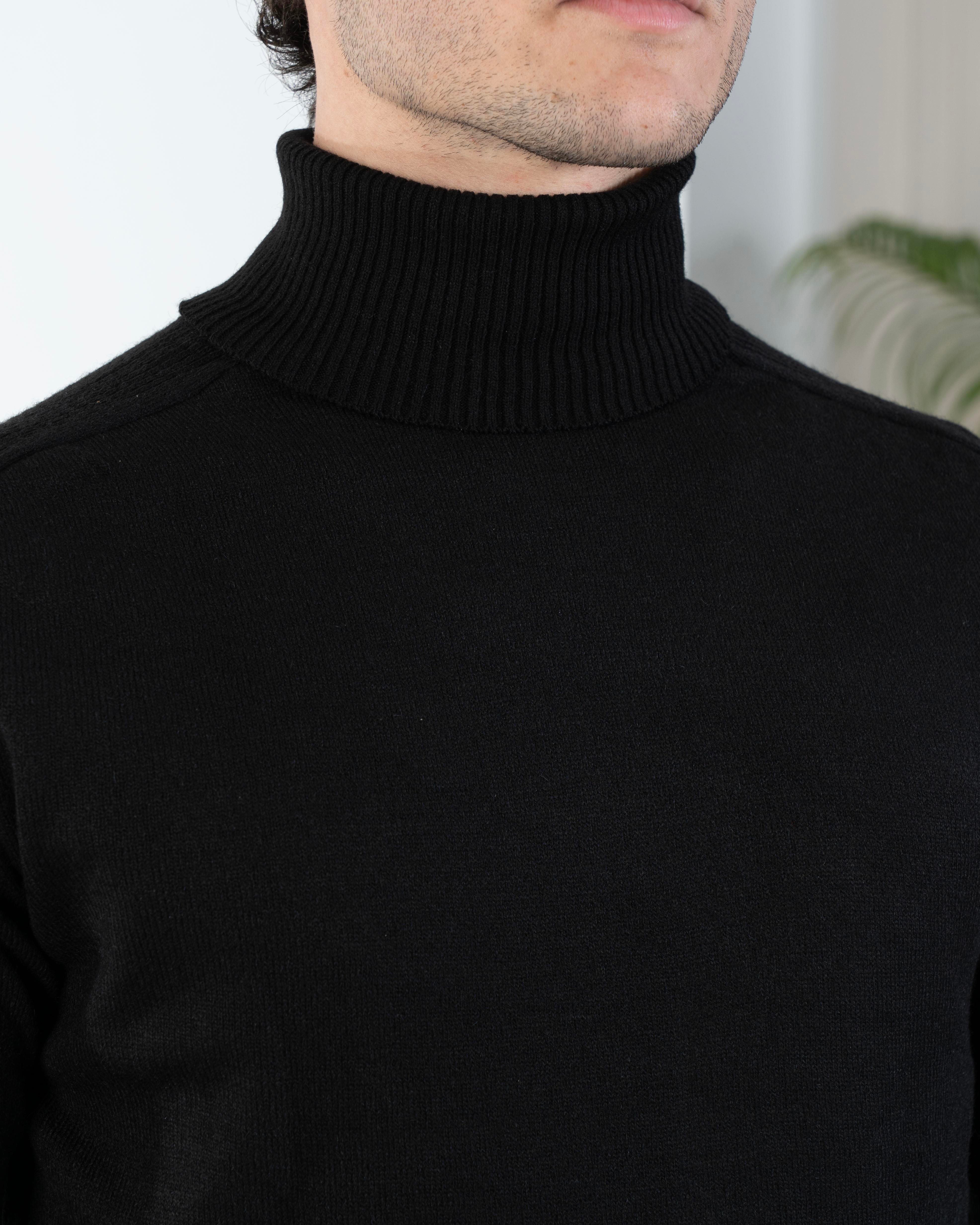 İtalyan stil slim fit triko balıkçı yaka boğazlı kazak siyah T13093