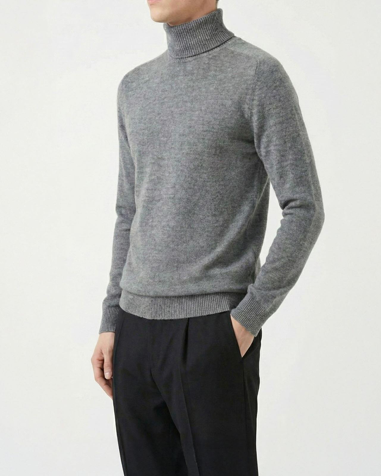 İtalyan stil slim fit triko balıkçı yaka boğazlı kazak antrasit T13096