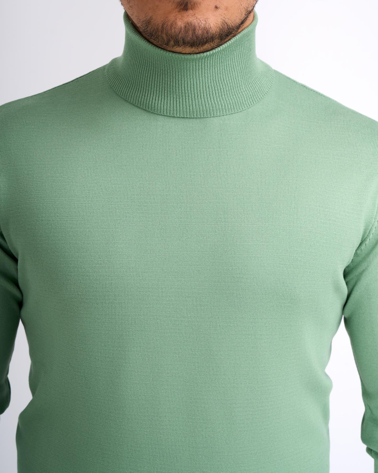 İtalyan stil slim fit triko balıkçı yaka boğazlı kazak yeşil T13102