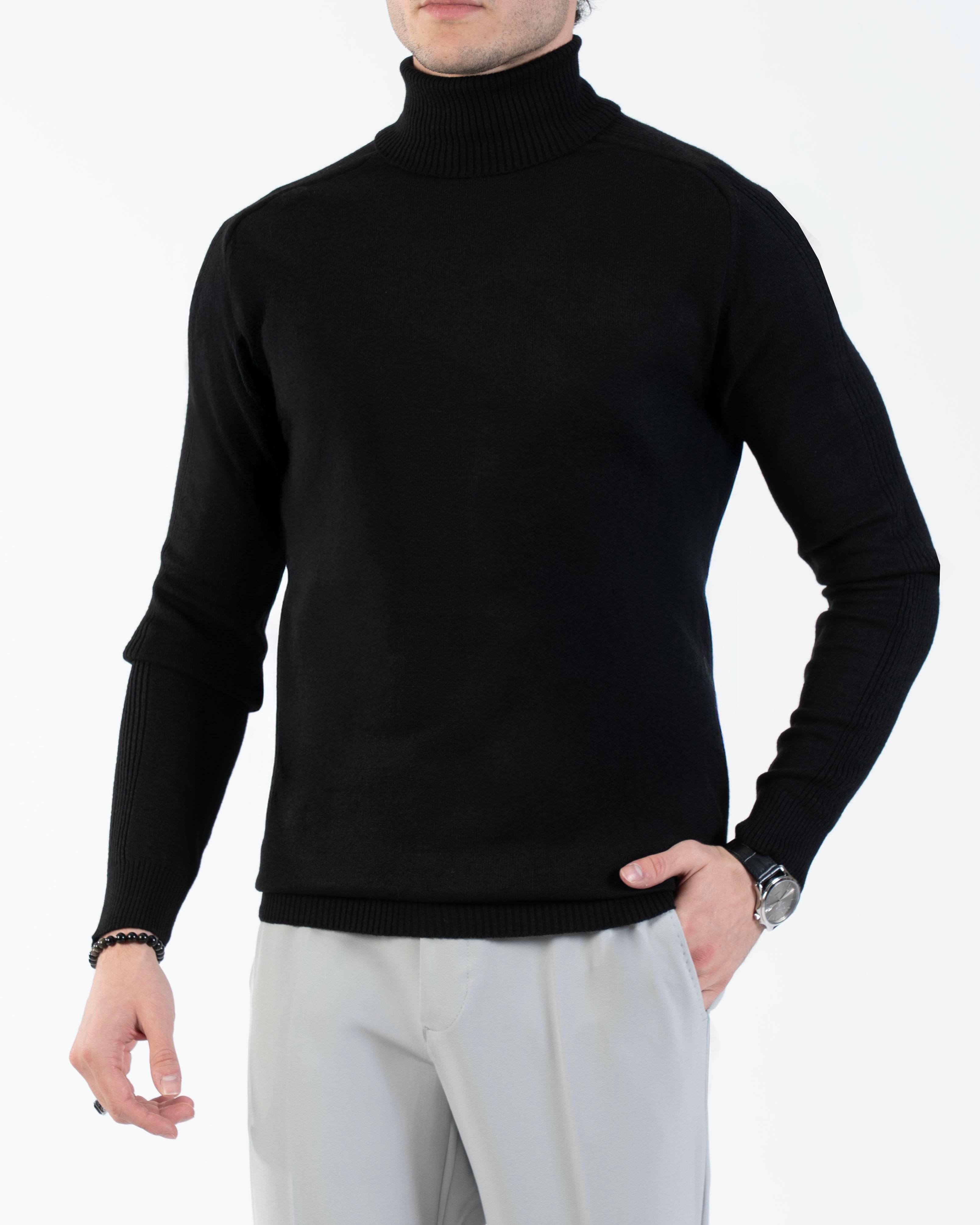 İtalyan stil slim fit triko balıkçı yaka boğazlı kazak siyah T13093