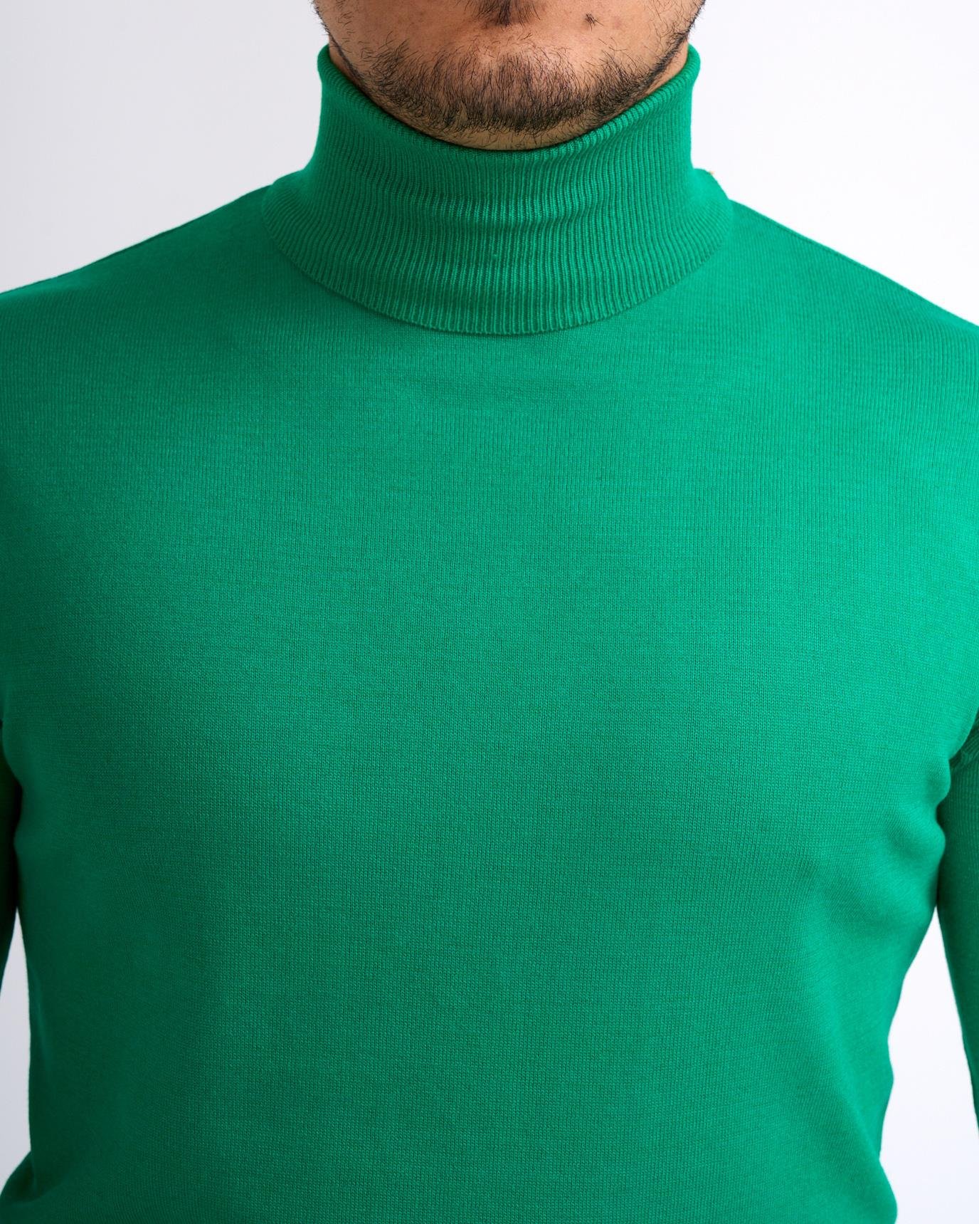 İtalyan stil slim fit triko balıkçı yaka boğazlı kazak yeşil T13100