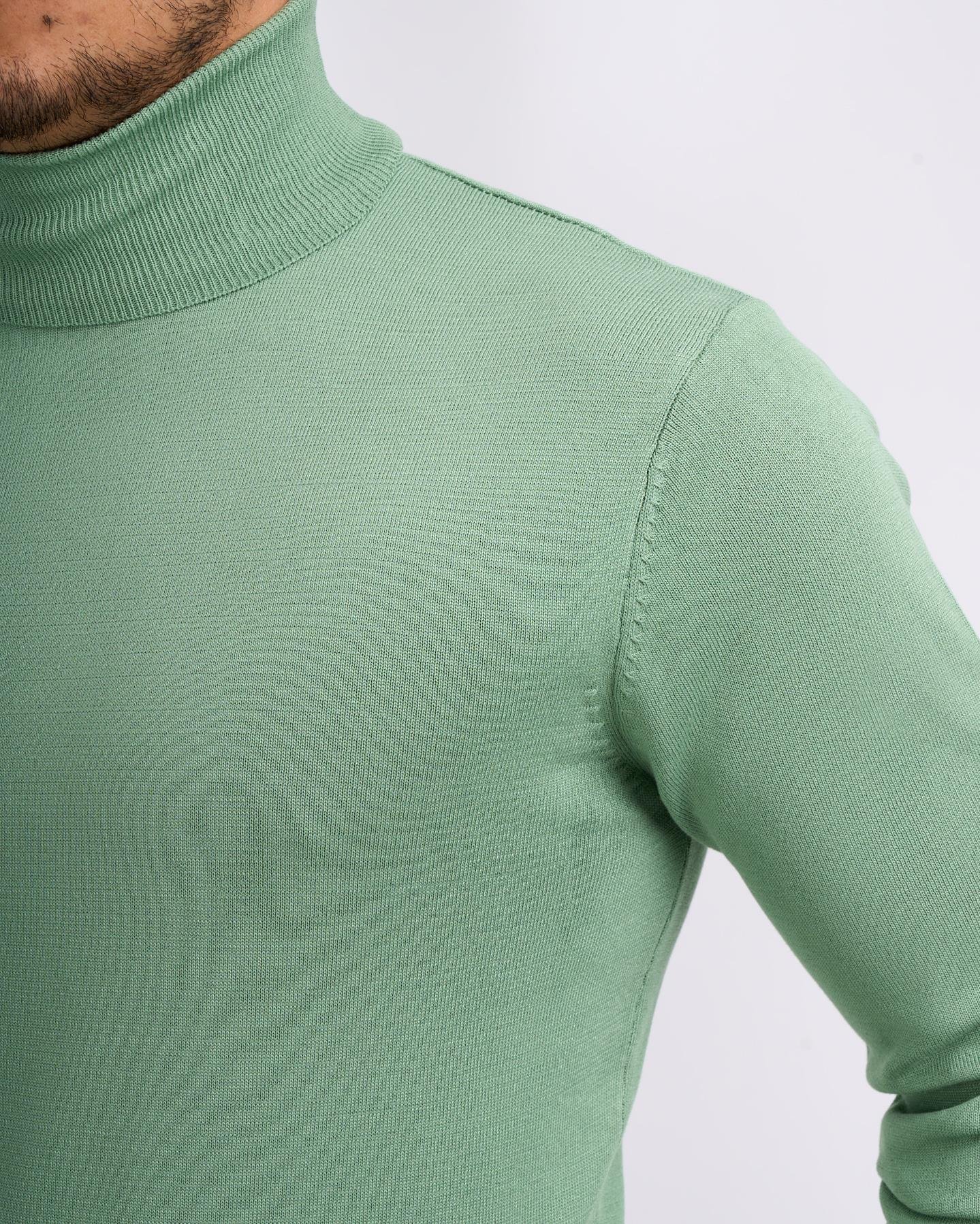 İtalyan stil slim fit triko balıkçı yaka boğazlı kazak yeşil T13102