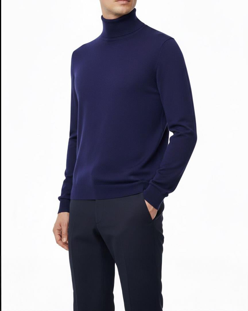 İtalyan stil slim fit triko balıkçı yaka boğazlı kazak lacivert  T13099