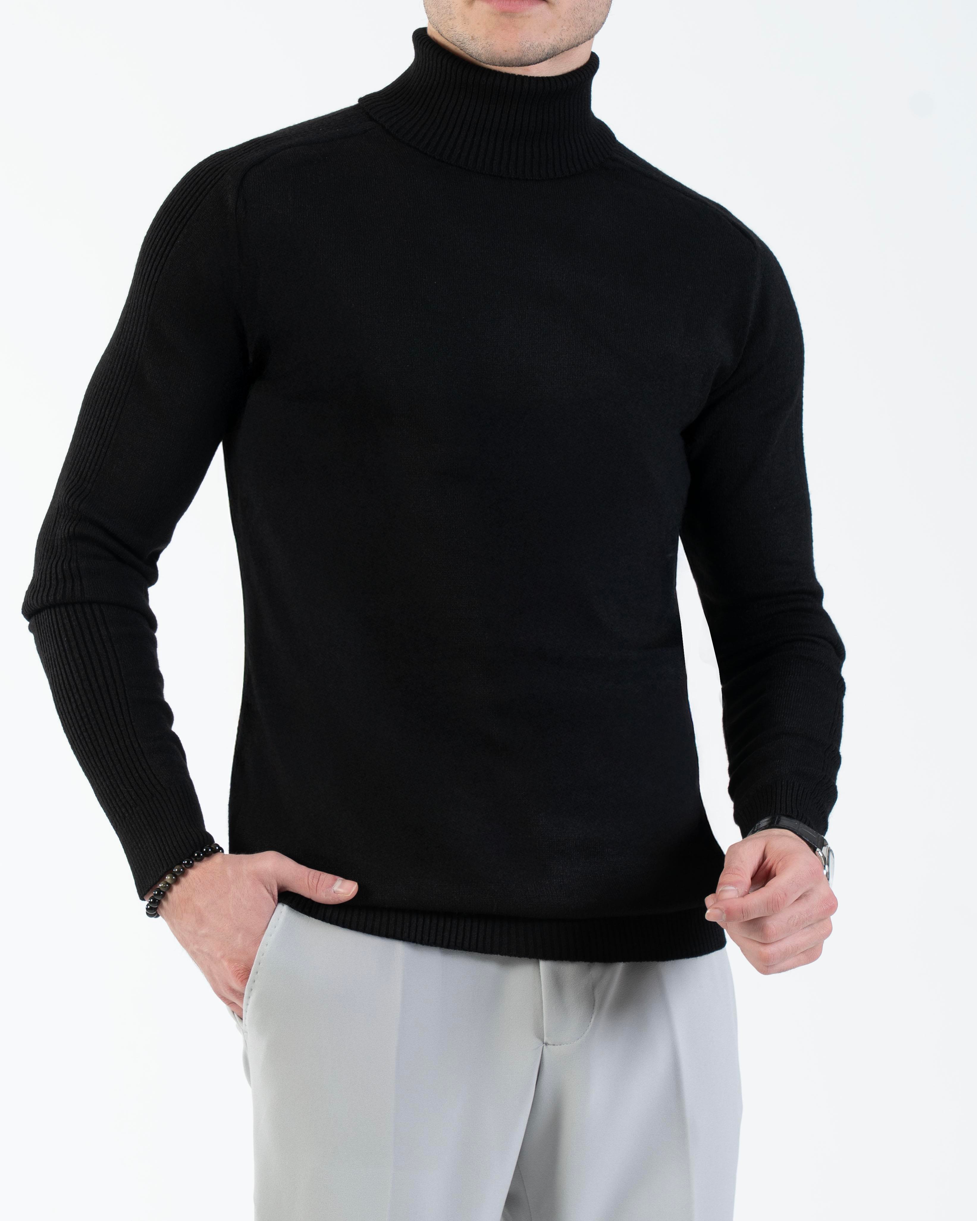 İtalyan stil slim fit triko balıkçı yaka boğazlı kazak siyah T13093