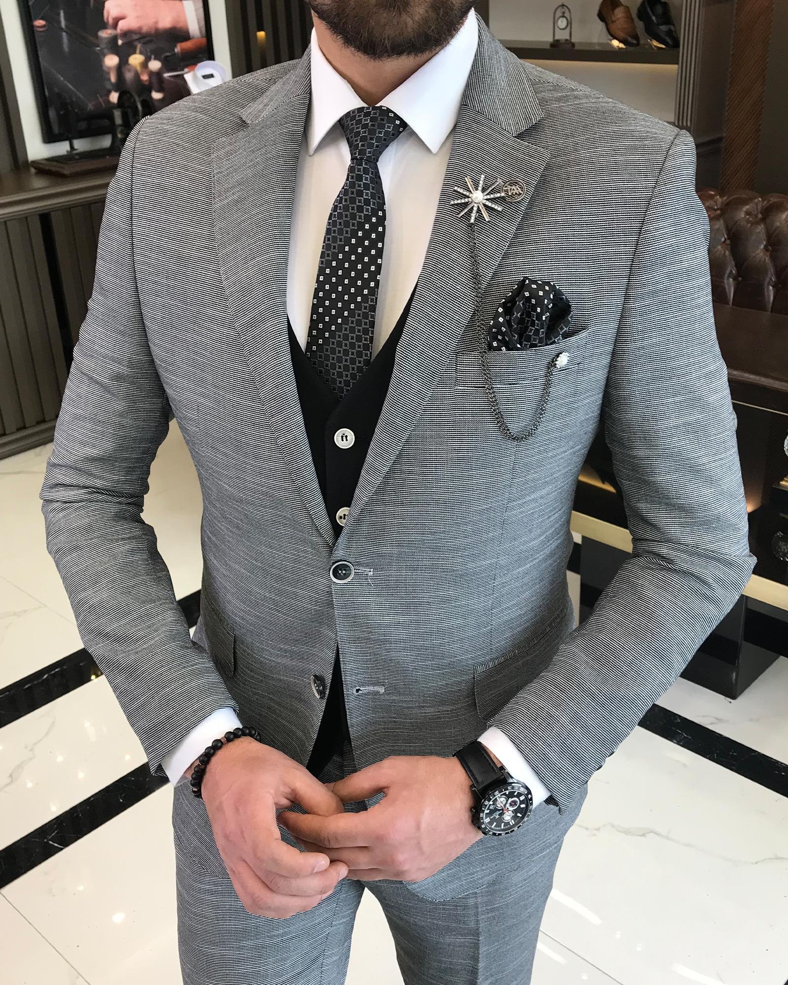 İtalyan stil slim fit yün karışımlı ceket yelek pantolon takım elbise siyah T9361