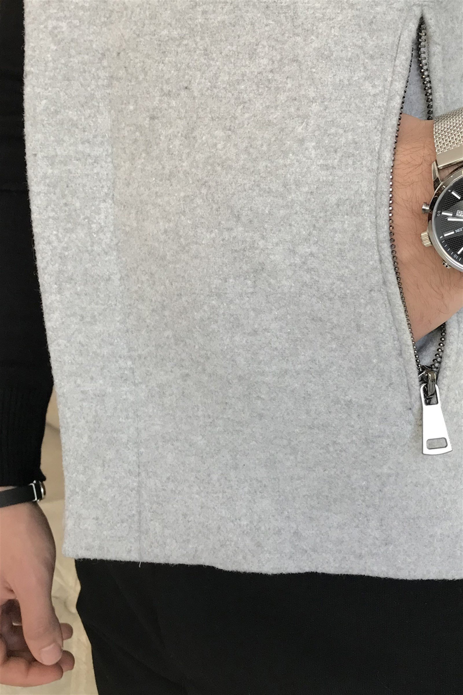 İtalyan stil slim fit yün karışımlı hakim yaka cepken yelek Gri T8336