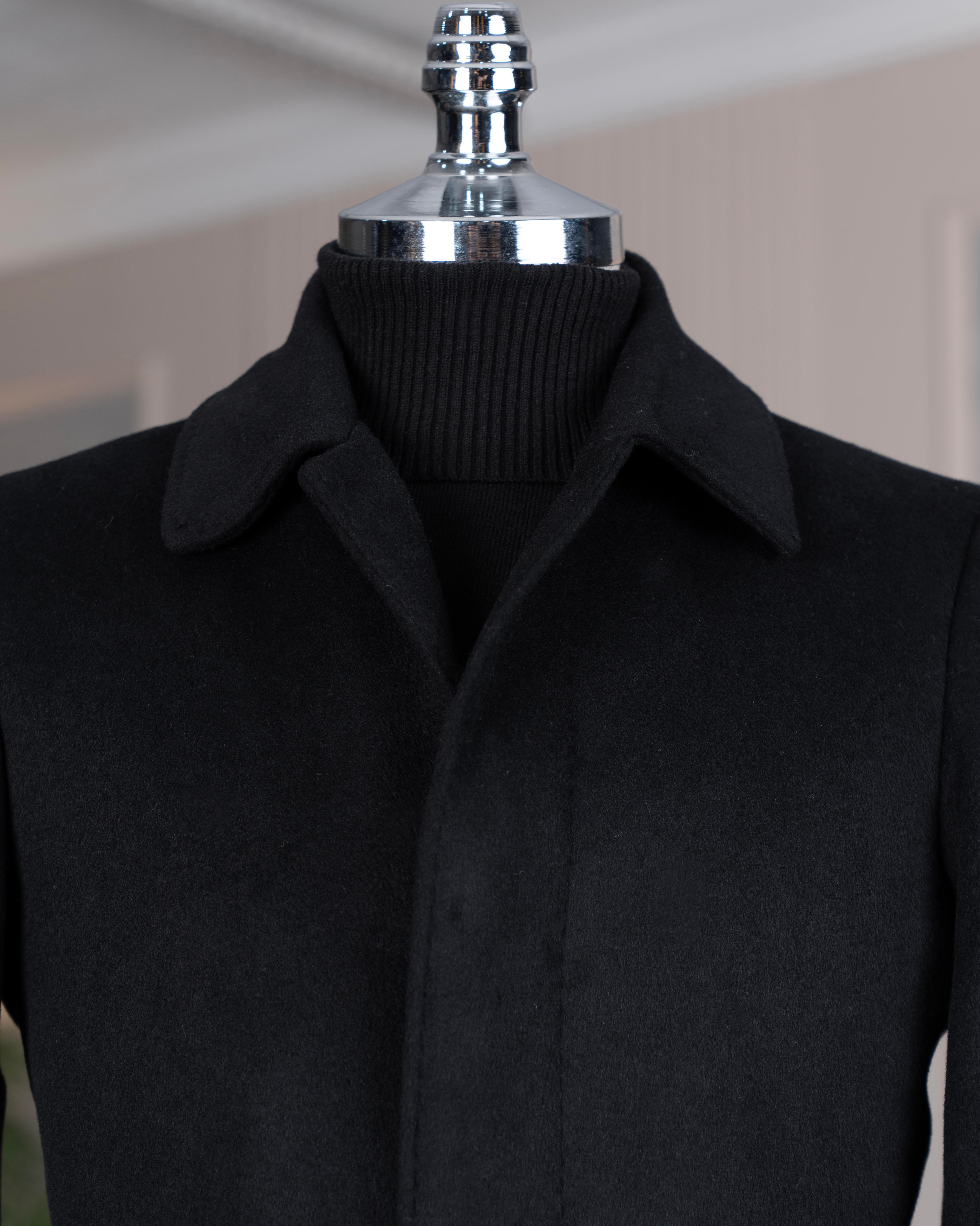 İtalyan stil slim fit yün karışımlı kaşe erkek kaban siyah T14683