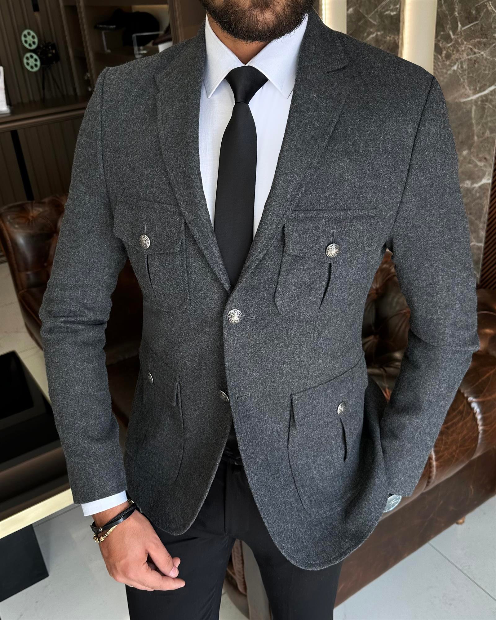 TerziAdemAltun İtalyan stil slim fit yün karışımlı safari erkek
