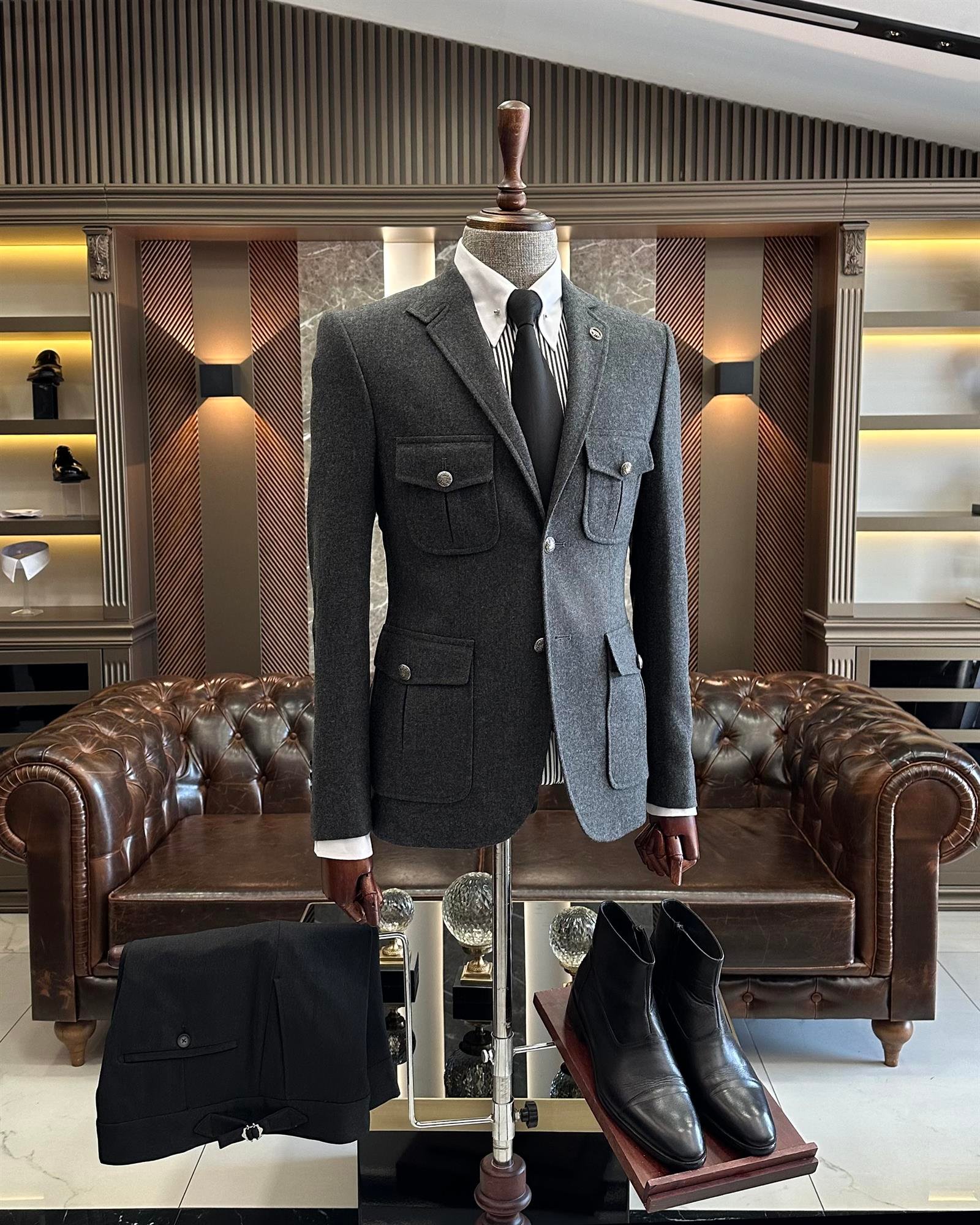 TerziAdemAltun İtalyan stil slim fit yün karışımlı safari erkek