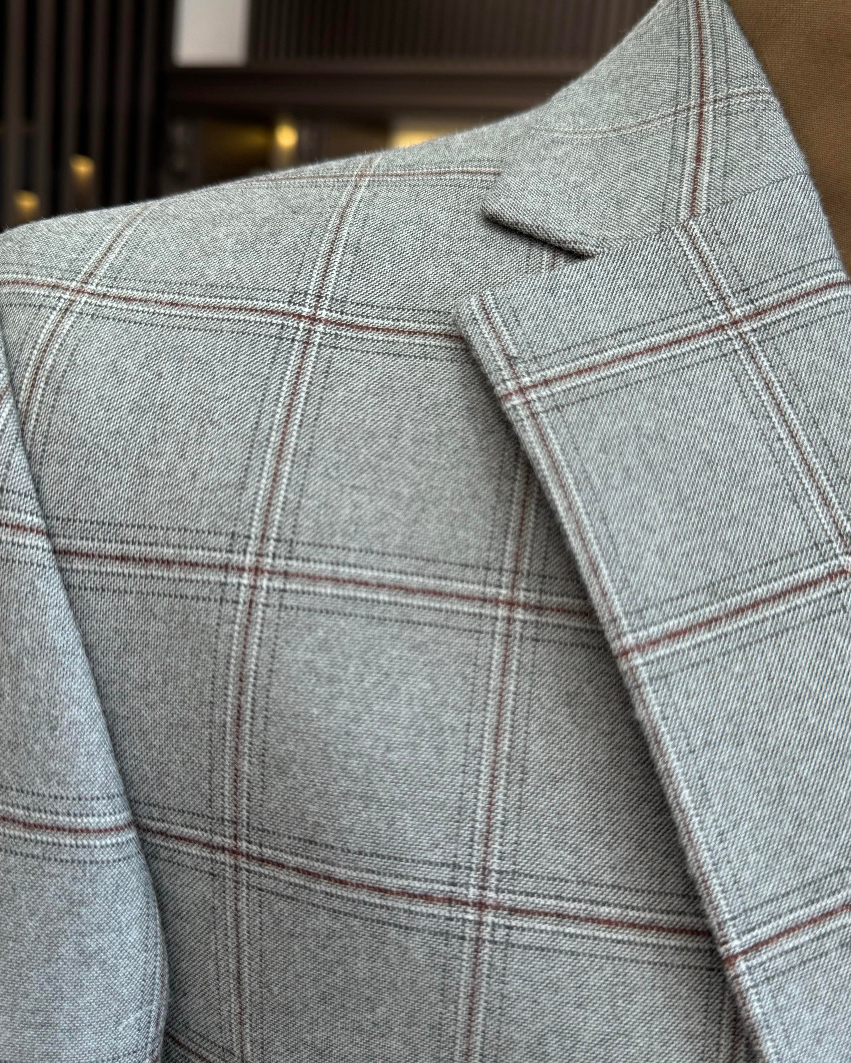  Italian style plaid jacket vest trousers men's combination suit gray T11284