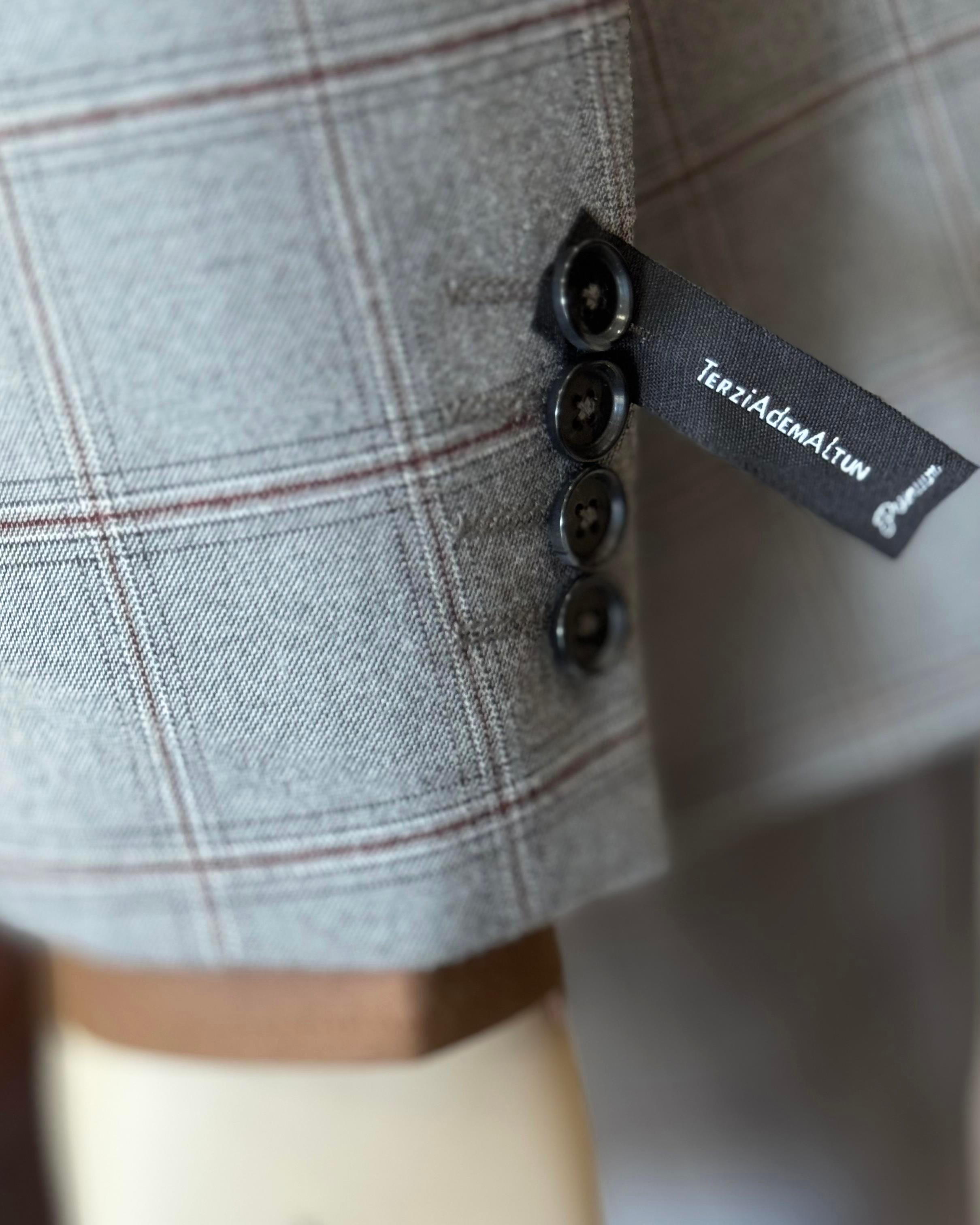  Italian style plaid jacket vest trousers men's combination suit gray T11284