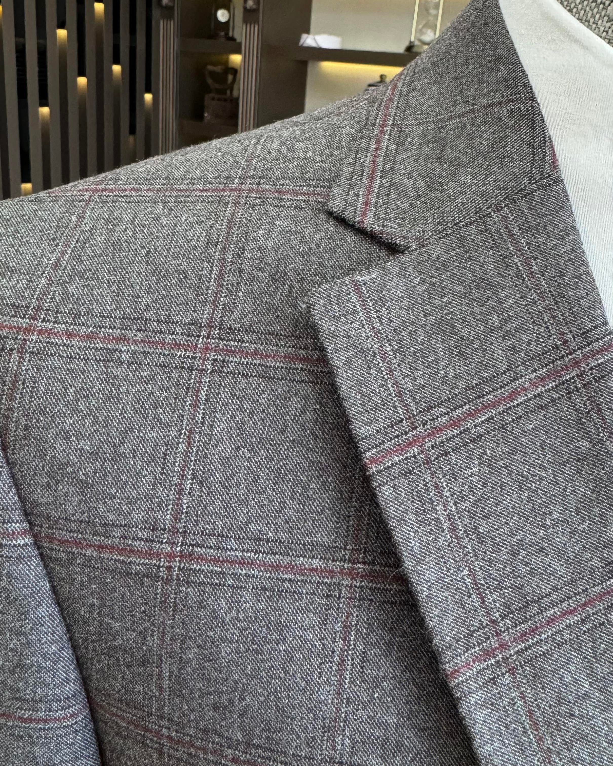 Italian style plaid jacket vest trousers men's combination suit brown T11286