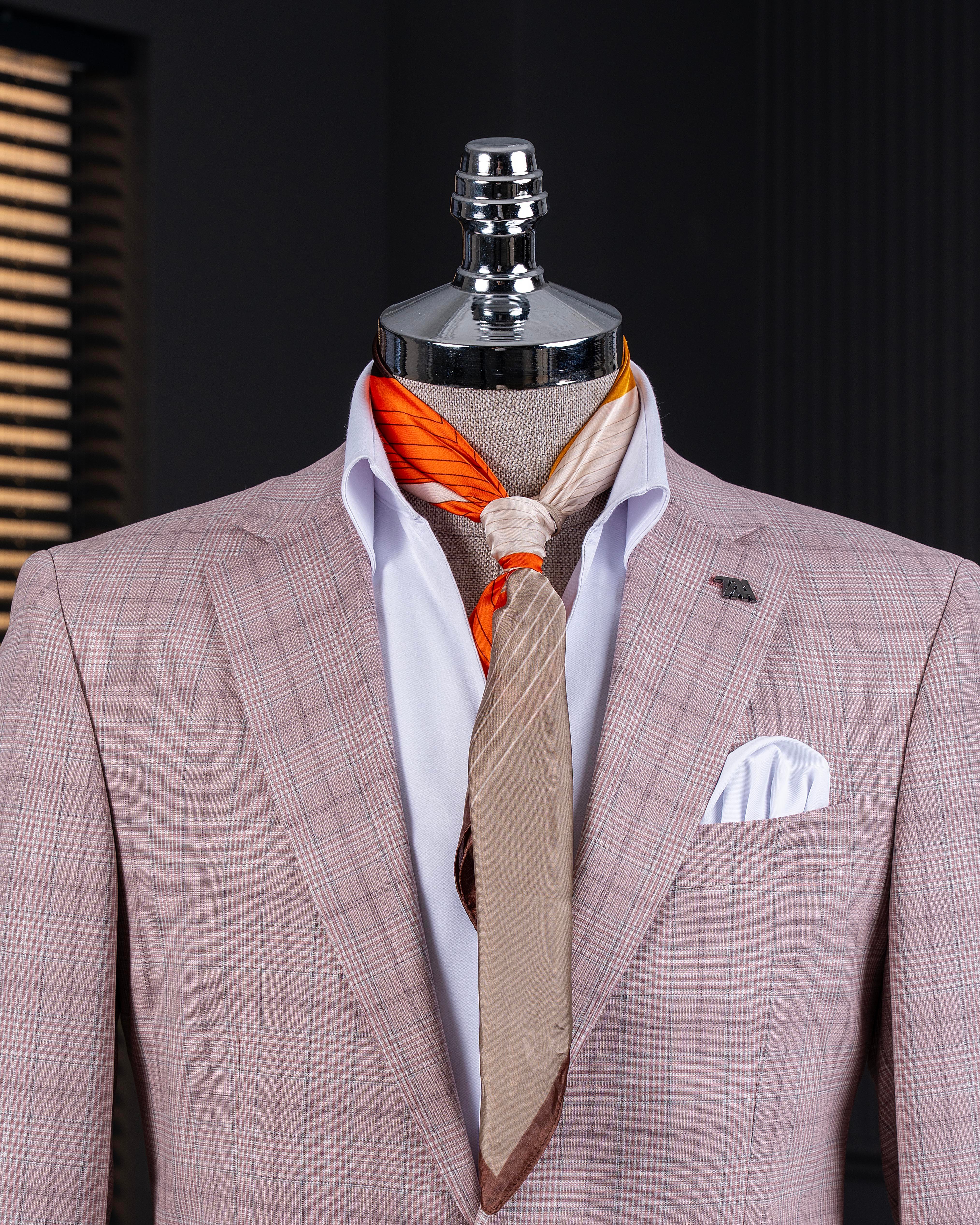 Classic cut regular fit mono collar plaid men's jacket pink T11526