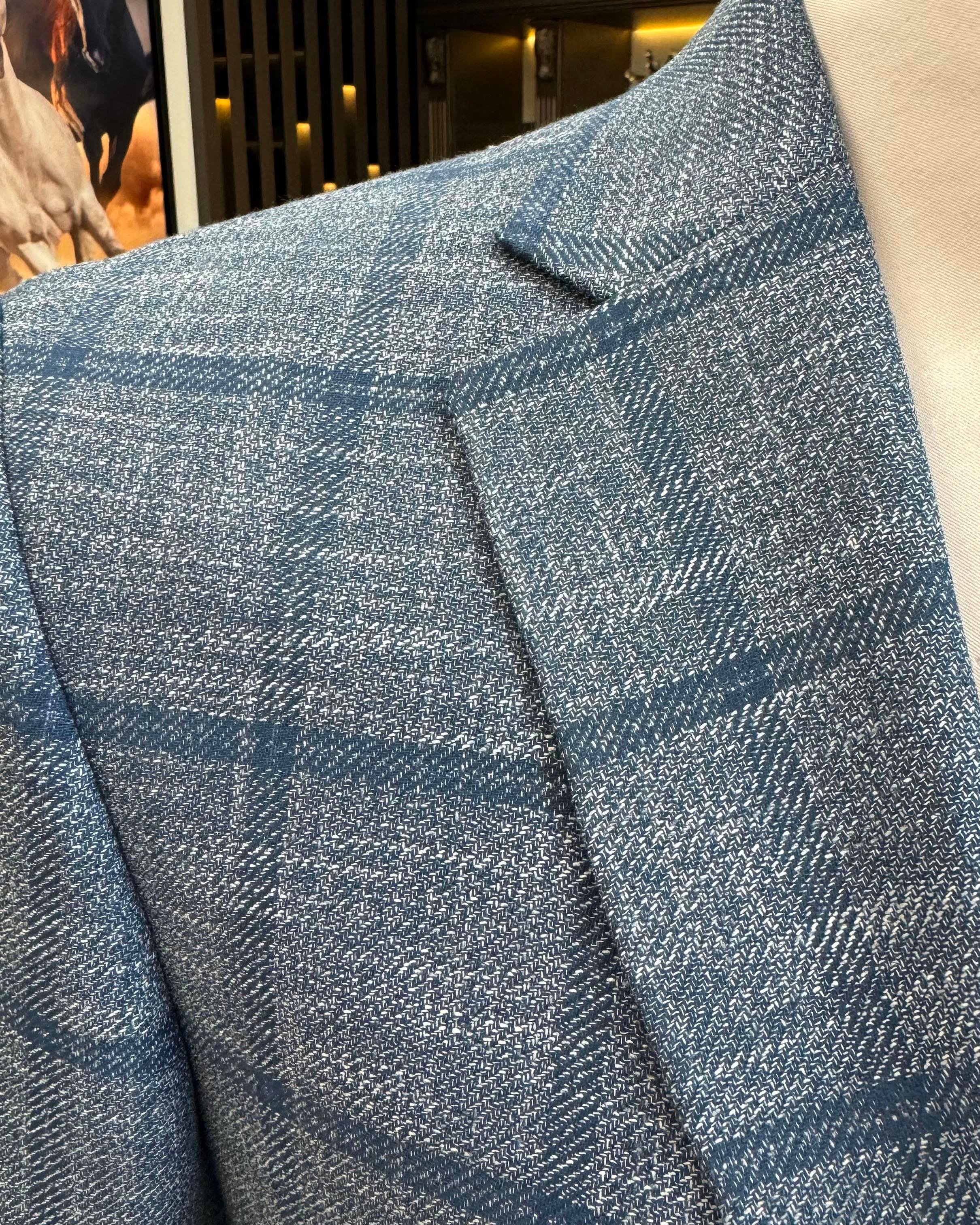 klasik kesim regular fit mono yaka ekose erkek ceket lacivert T12505