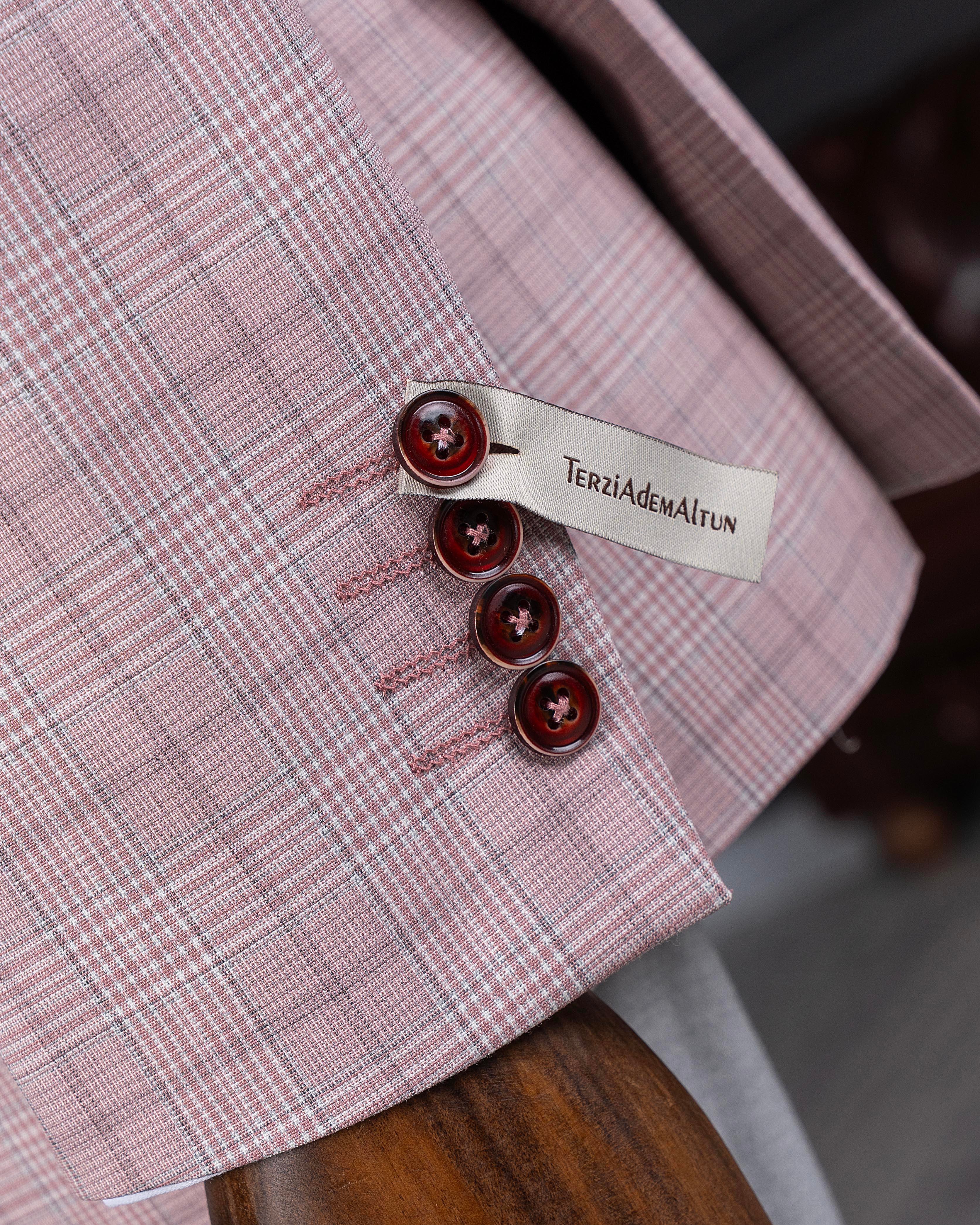 Classic cut regular fit mono collar plaid men's jacket pink T11526