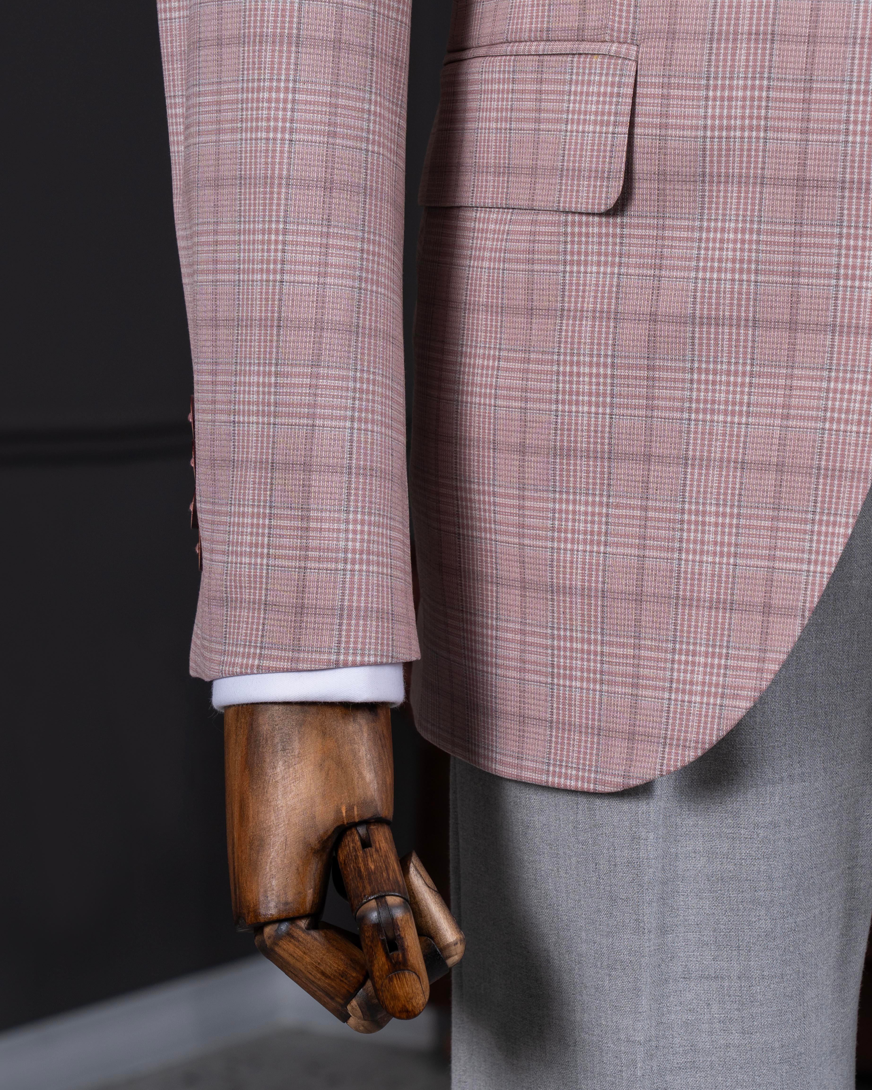 Classic cut regular fit mono collar plaid men's jacket pink T11526