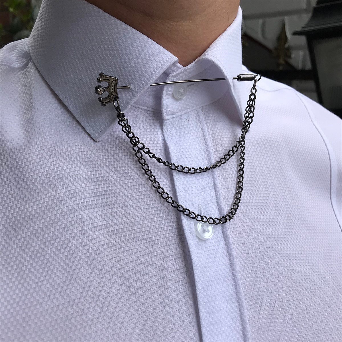New Collection erkek gömlek kral tacı yaka zinciri T4132