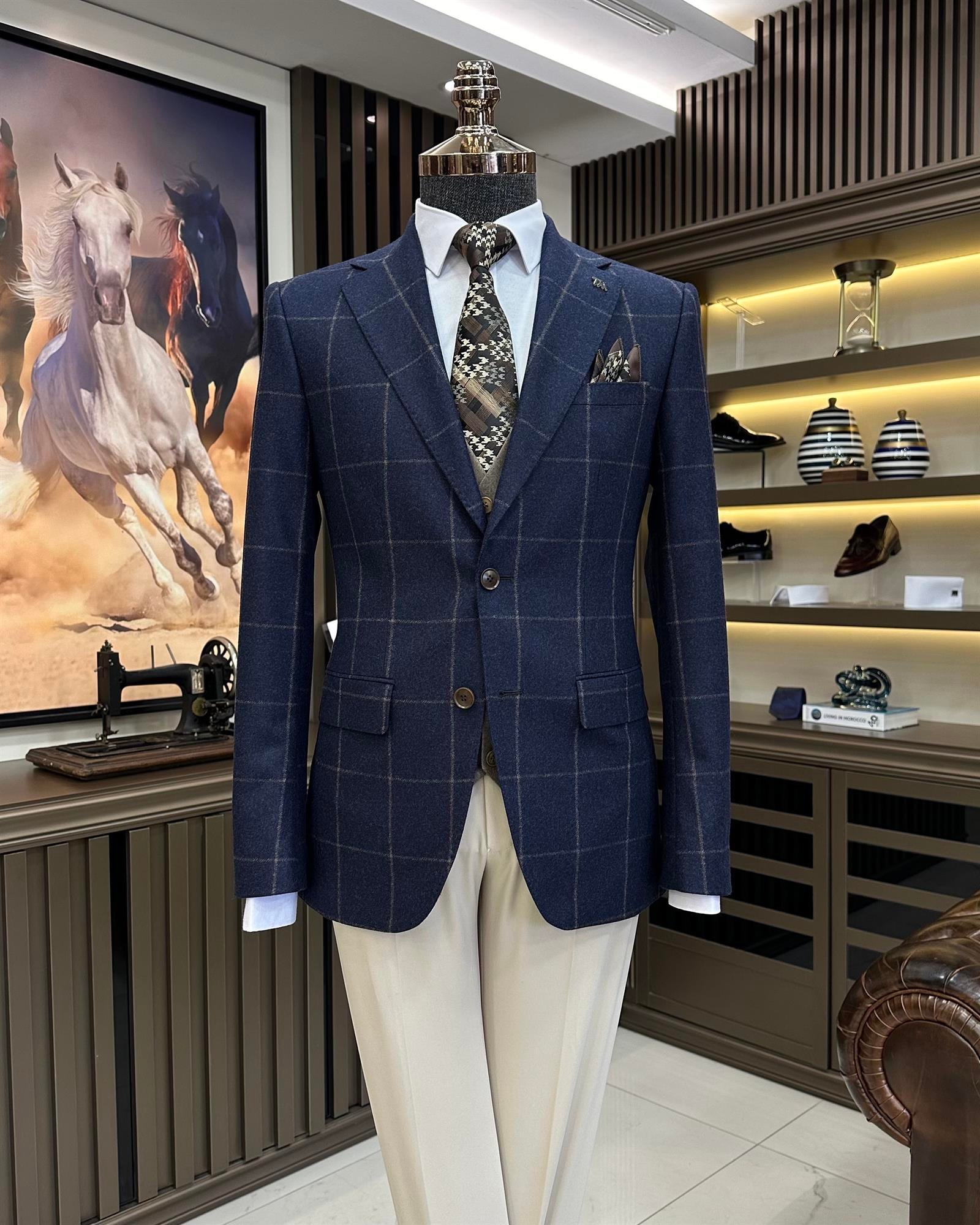Premium %100 Merinos Yünü Ceket Yelek Kombin Lacivert T10920