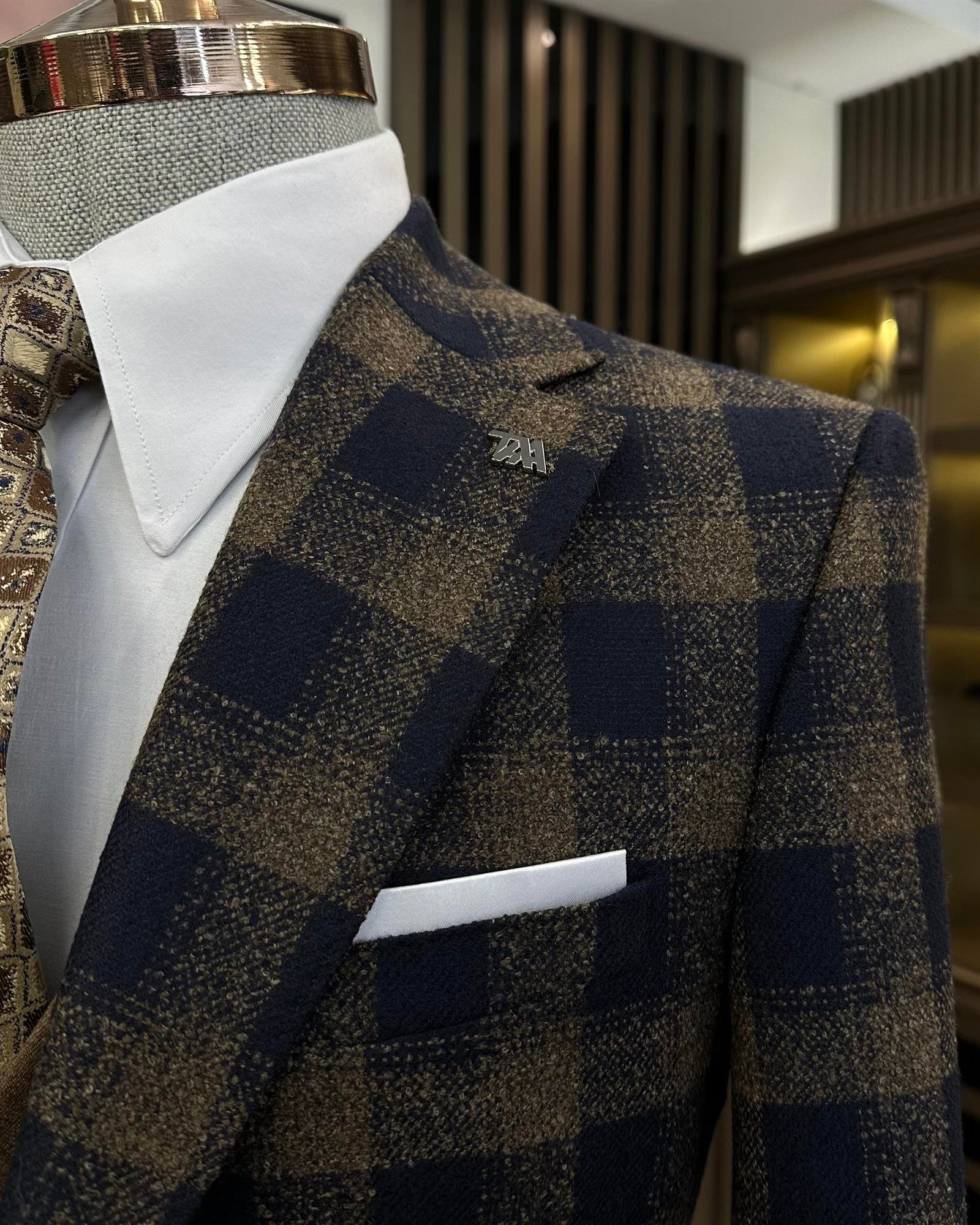Premium %100 Merinos Yünü Ceket Yelek Pantolon Kombin Kahverengi T10900