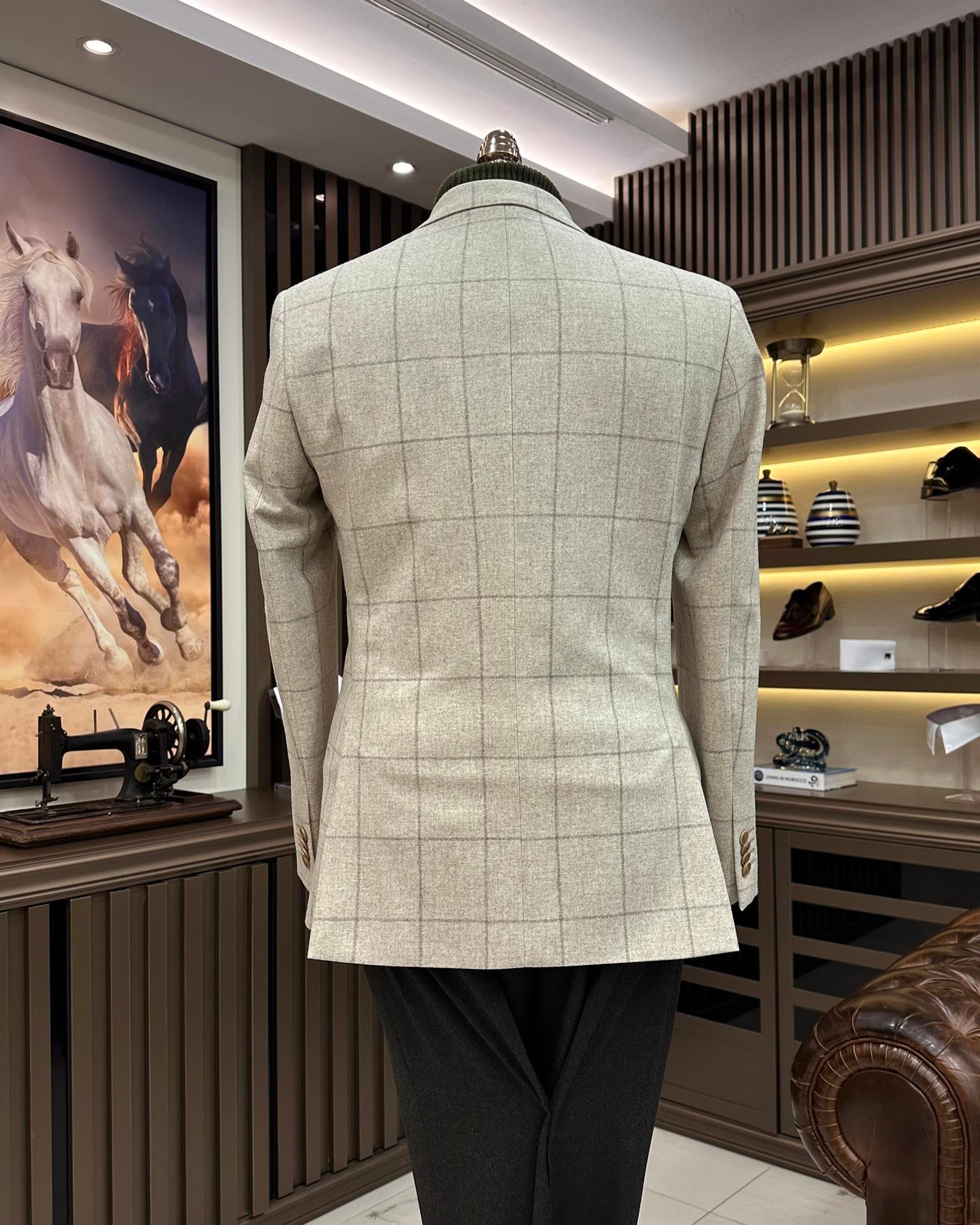 Premium %100 Merinos Yünü Slim Fit Erkek Tek Ceket Bej  T10910