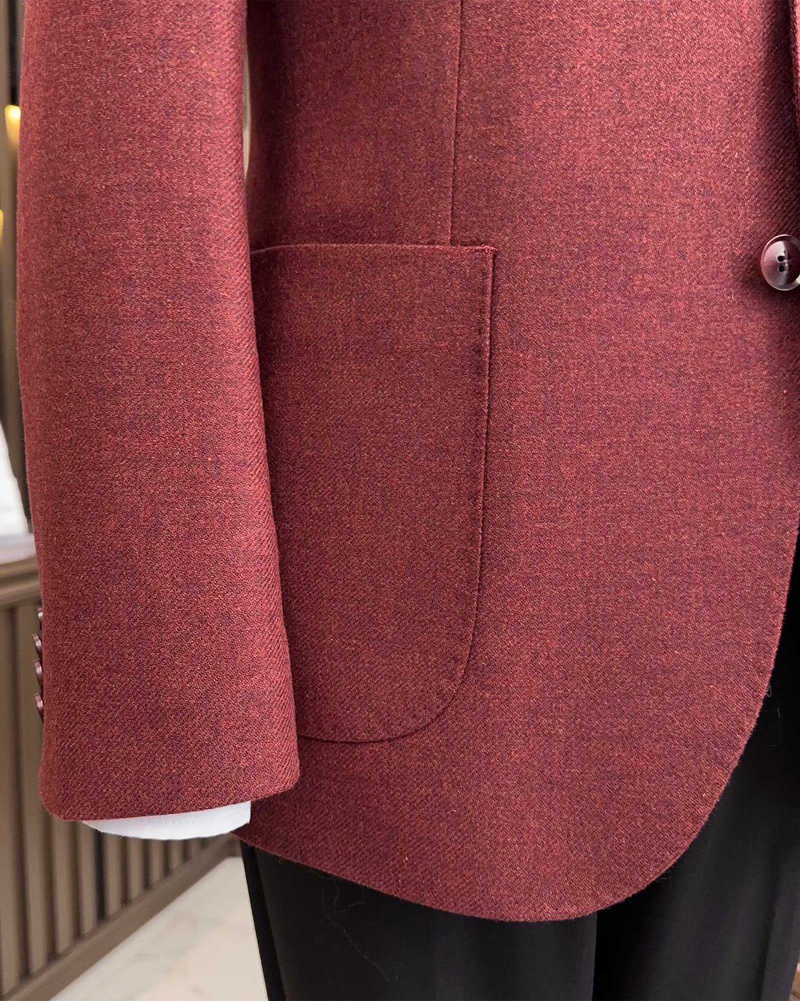 Premium %100 Merinos Yünü Slim Fit Erkek Tek Ceket Bordo T10917