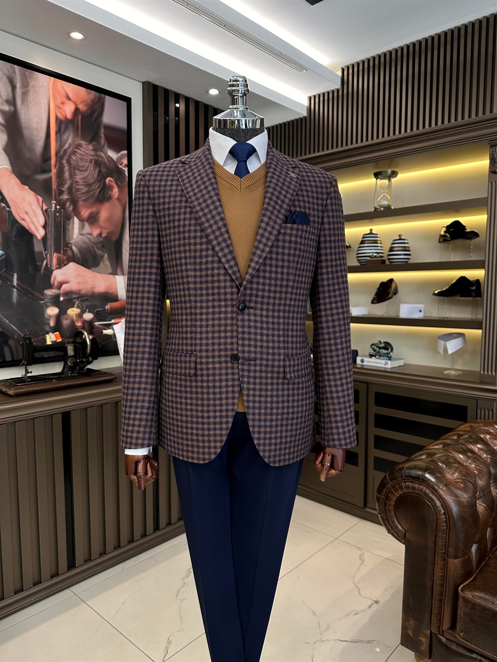 Premium %100 Merinos Yünü Slim Fit Erkek Tek Ceket Lacivert T10919