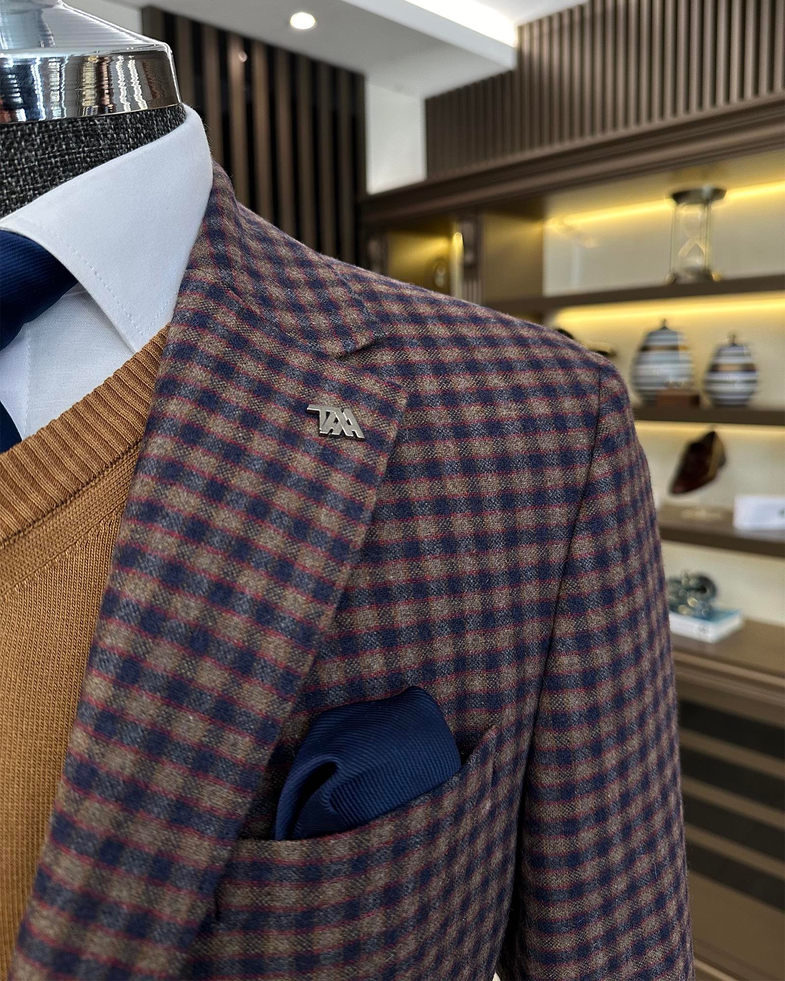 Premium %100 Merinos Yünü Slim Fit Erkek Tek Ceket Lacivert T10919
