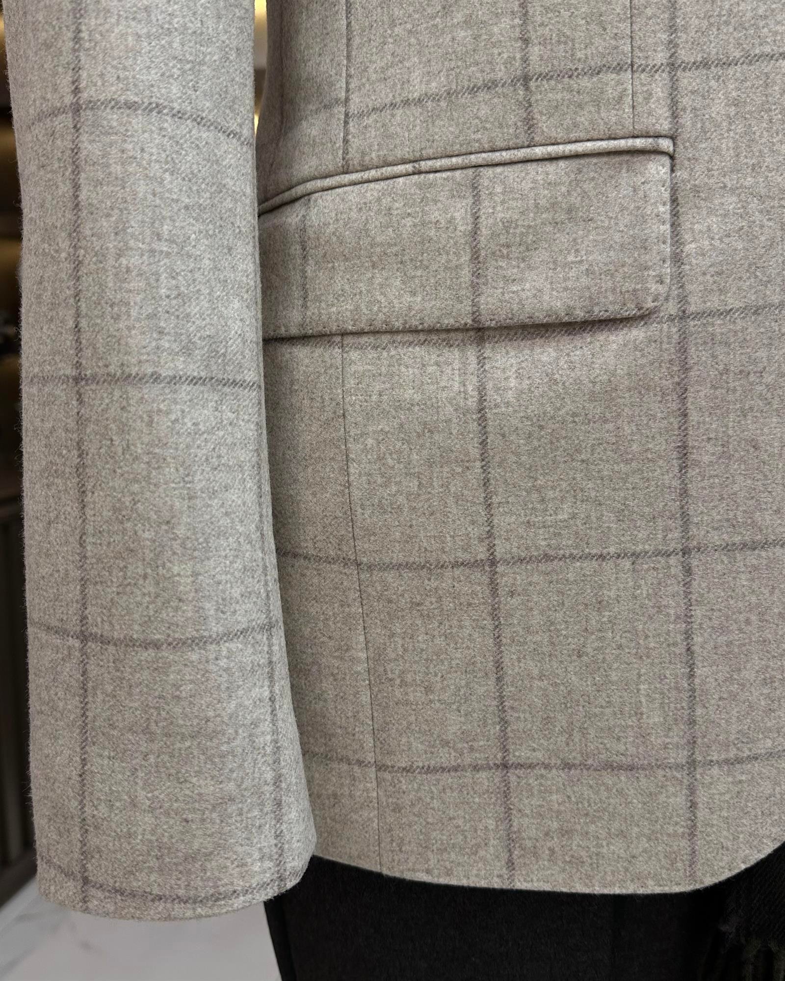 Premium %100 Merinos Yünü Slim Fit Erkek Tek Ceket Bej  T10910