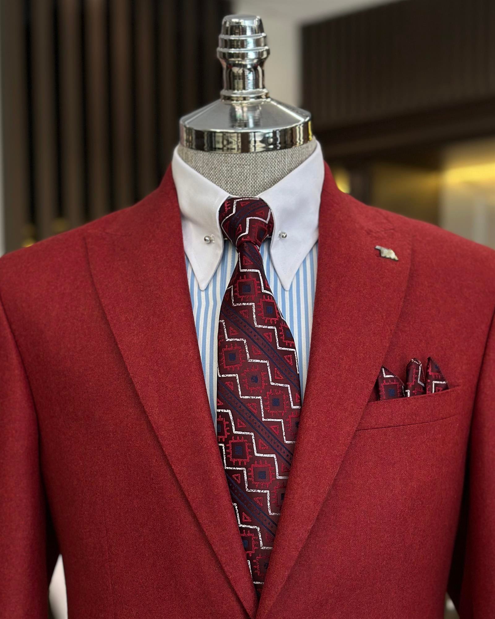 Premium %100 Merinos Yünü Slim Fit Erkek Tek Ceket Bordo  T10909