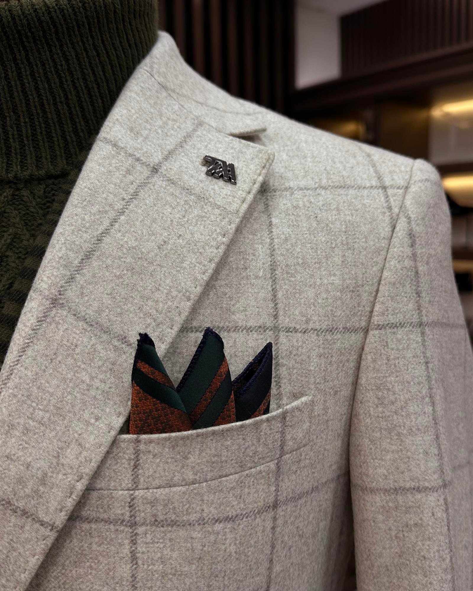 Premium %100 Merinos Yünü Slim Fit Erkek Tek Ceket Bej  T10910