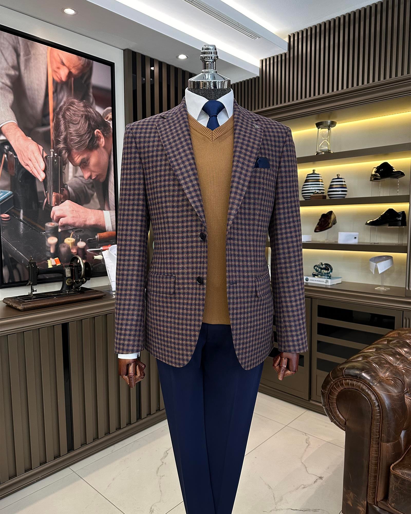 Premium %100 Merinos Yünü Slim Fit Erkek Tek Ceket Lacivert T10919